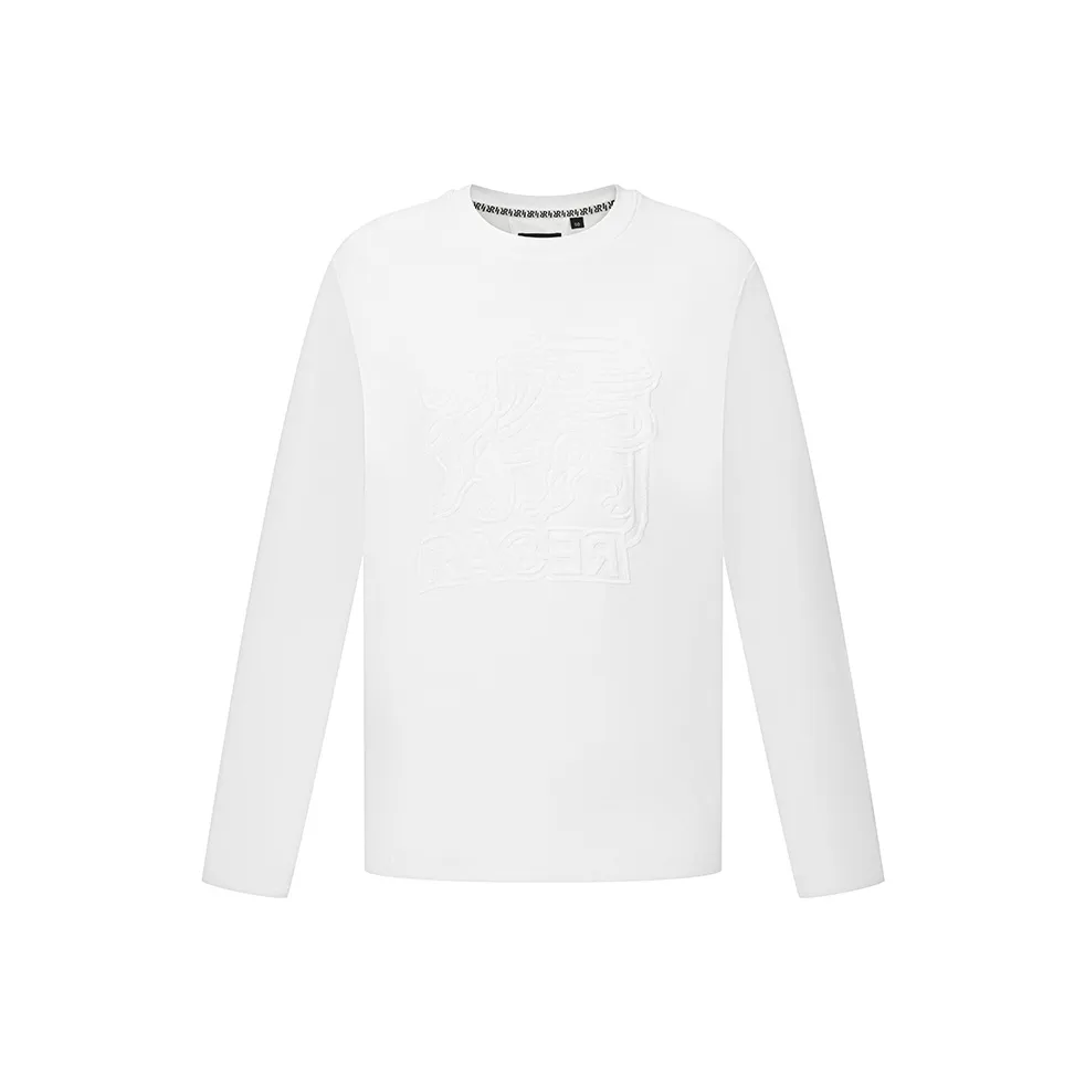 RARE Круглый вырез Длинный рукав Т-рубашка Мужская Белая