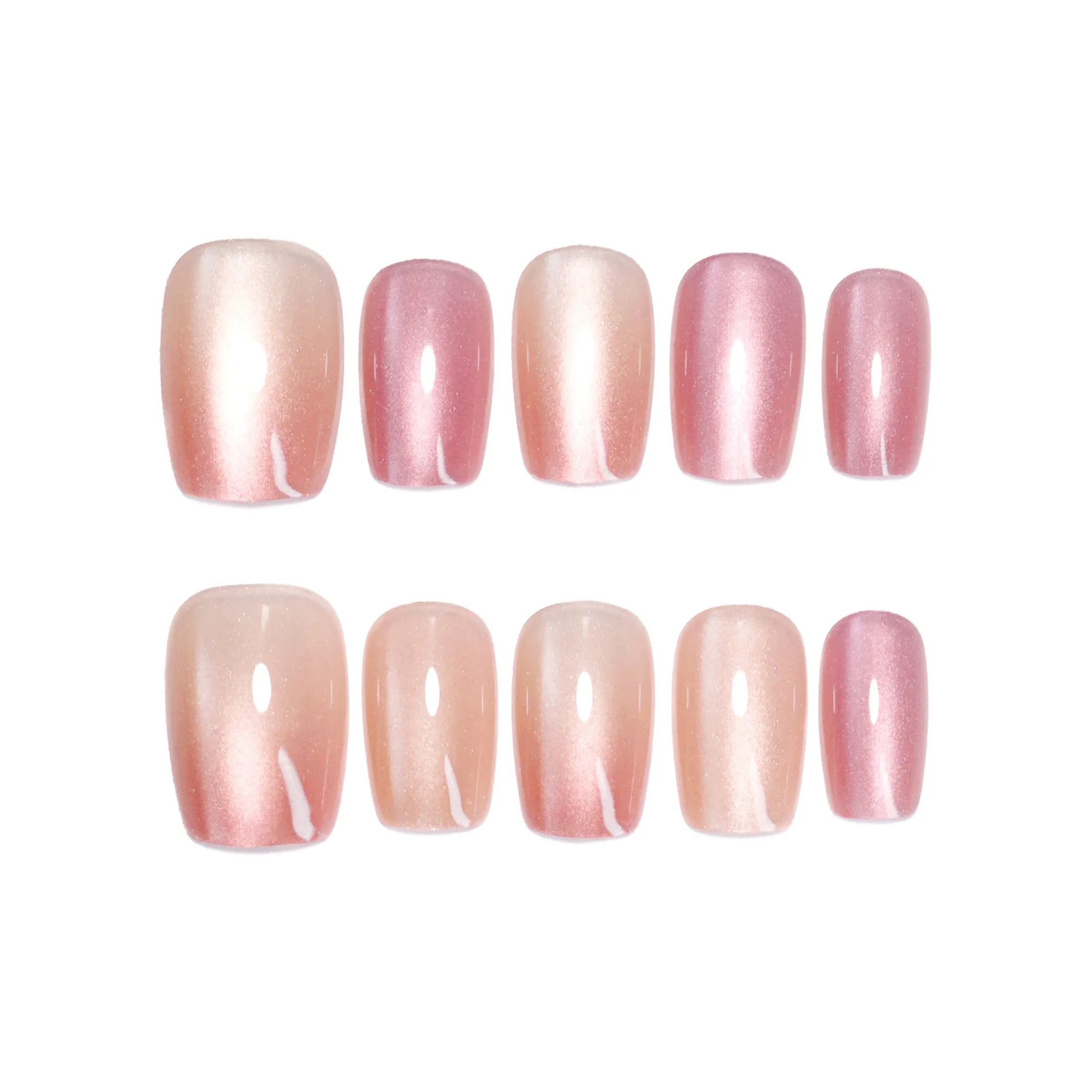 Gentle Welcome Кошачий глаз Персик False Nail Короткий Квадрат And Круглый Нюд Однотонный Сияние