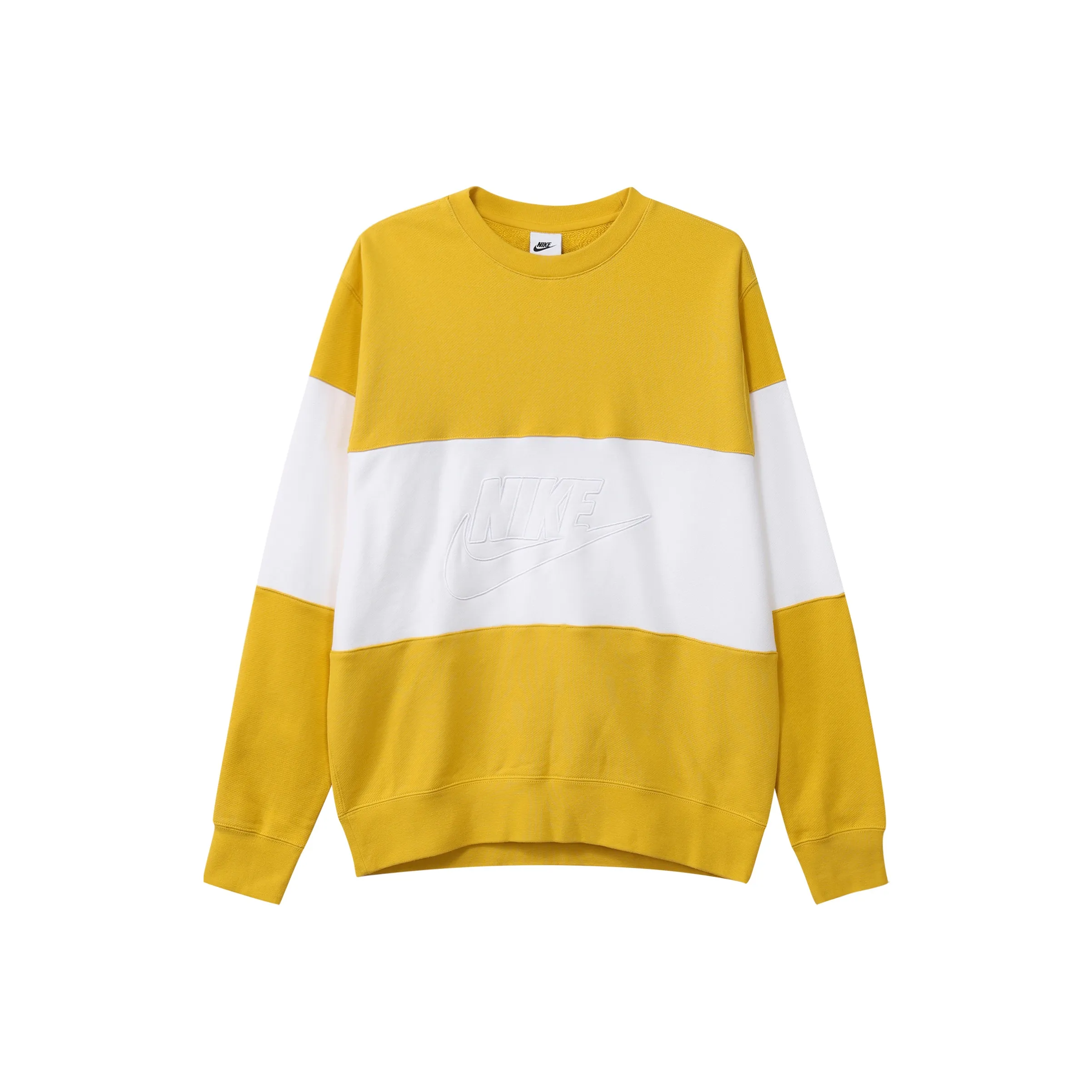 Nike Club Men's French Terry Colour Blocked Crew Yellow