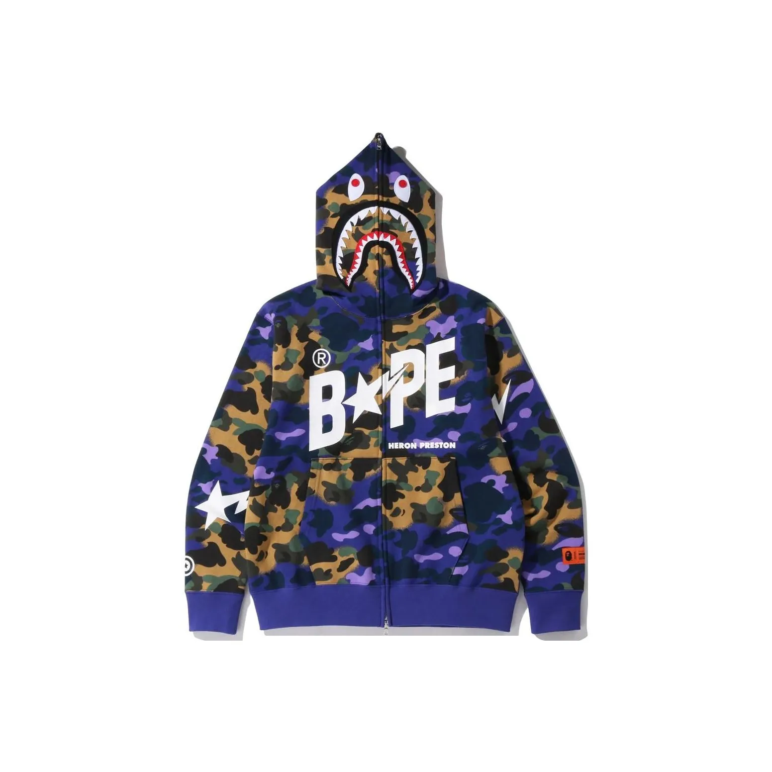 Bape X Heron Preston Mix 1st Camo Shark Relaxed Fit Full Zip Hoodie