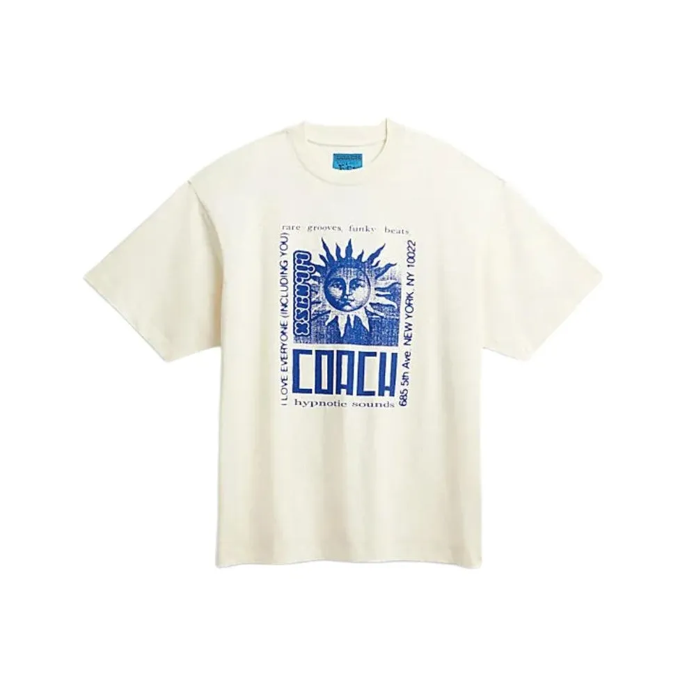 COACH Letter Print Crew Neck Short Sleeved T Shirt T Shirt Unisex Cream