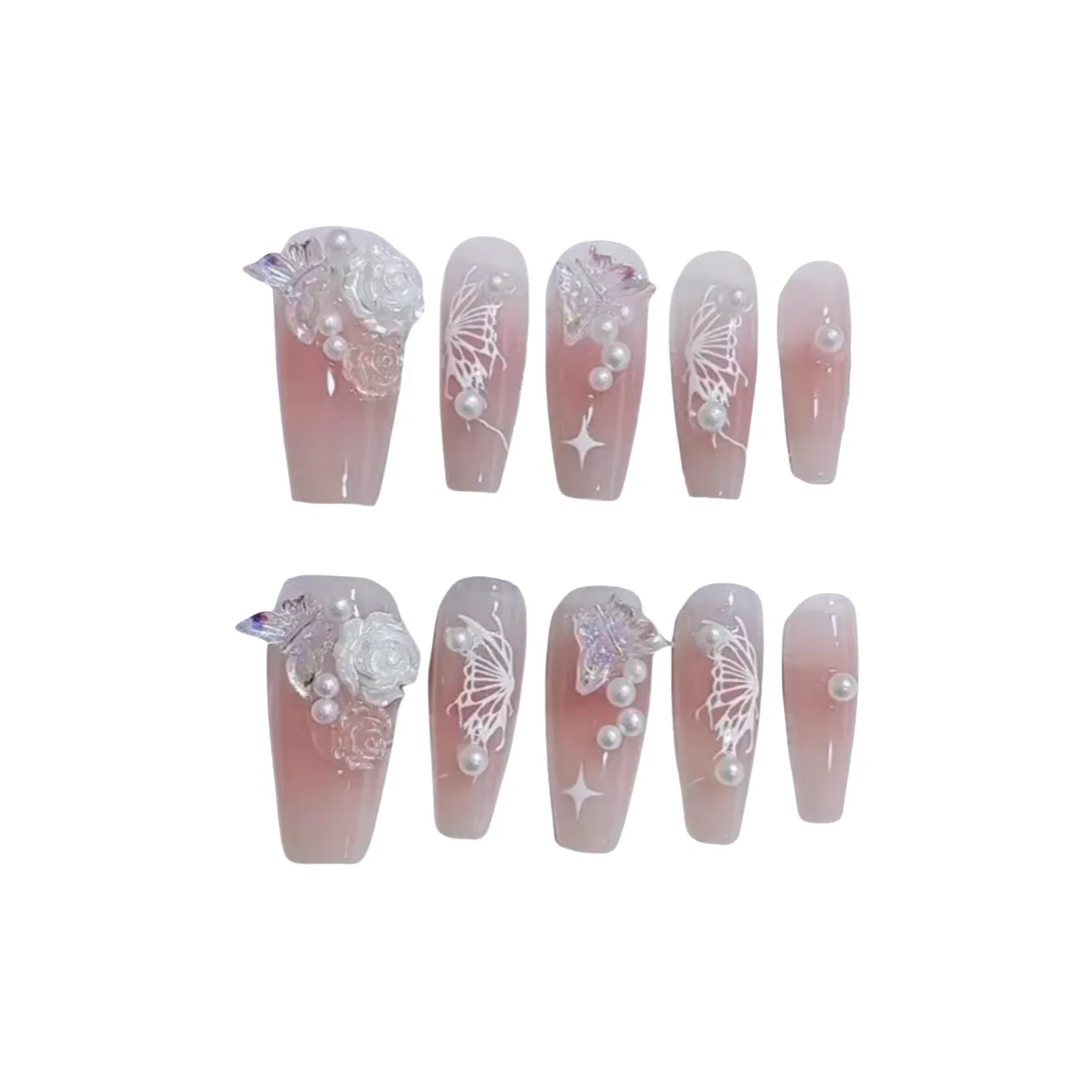 Gentle Welcome Camellia Girlish False Nail Medium LADDER Pink Nude Cute