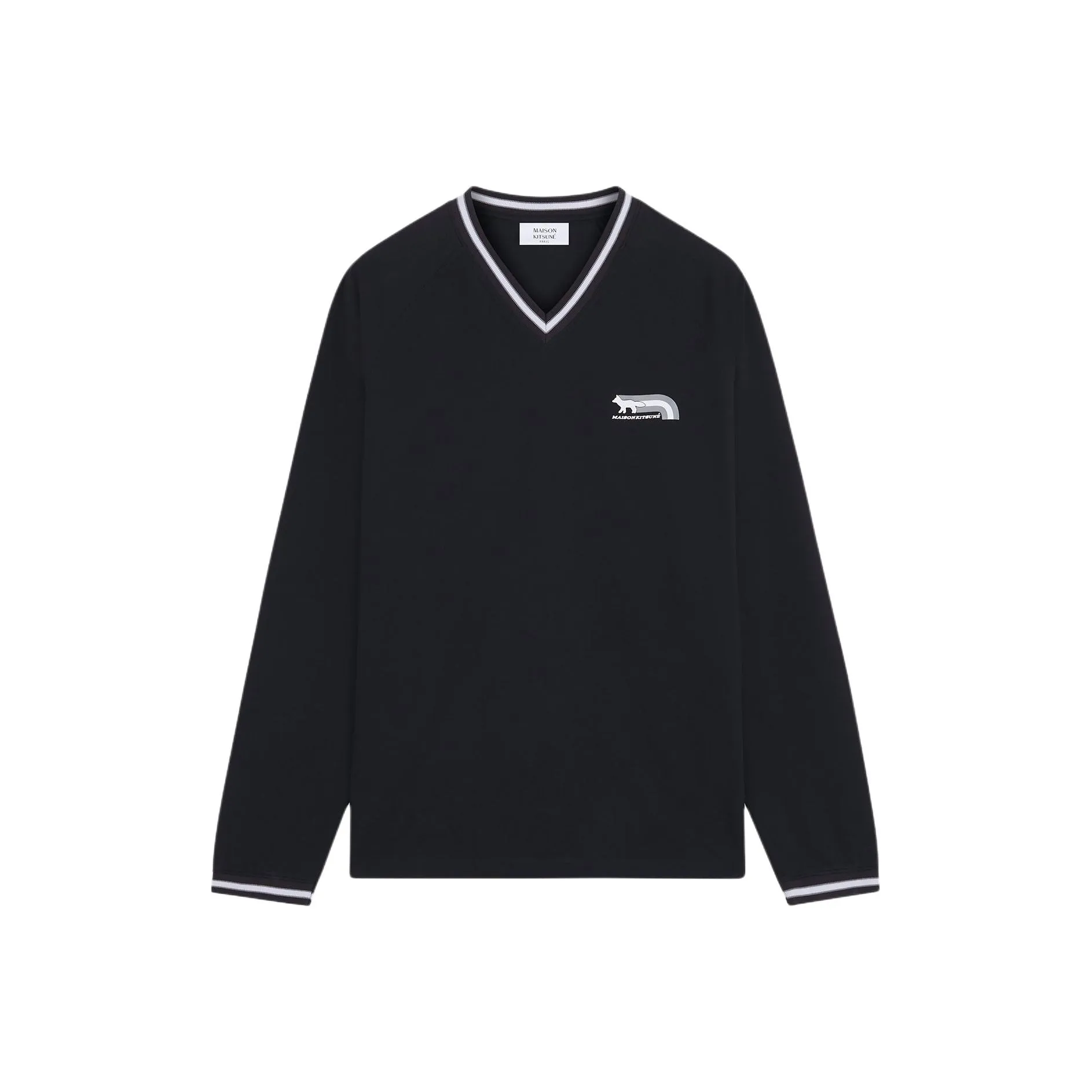 Maison Kitsuné Flash Fox Printed V Neck Long Sleeved T Shirt