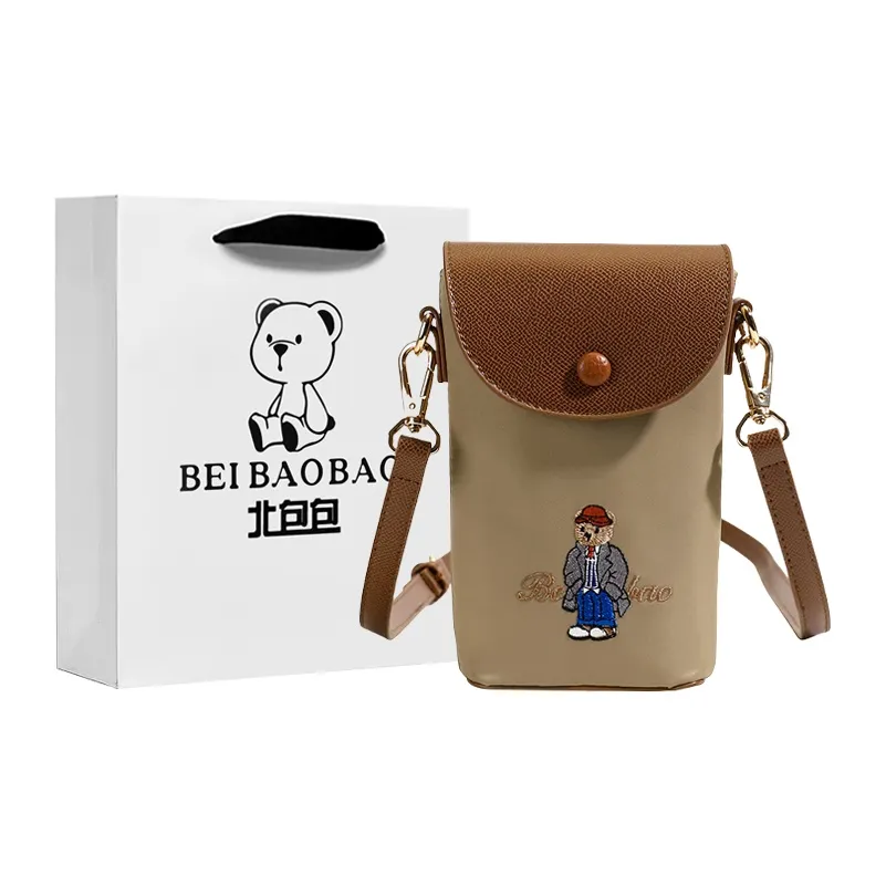 North Pack Холщовая сумка с чехлом для телефона женская жаккард медведь черный хаки