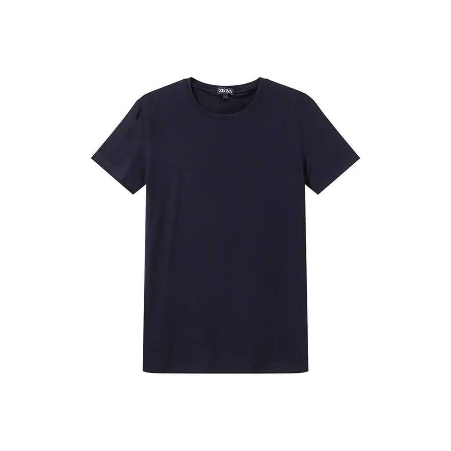 Zegna Однотонный Круглый вырез Пуловер Облегающий крой Straight Короткий рукав Рубашка Мужская Темно-синий