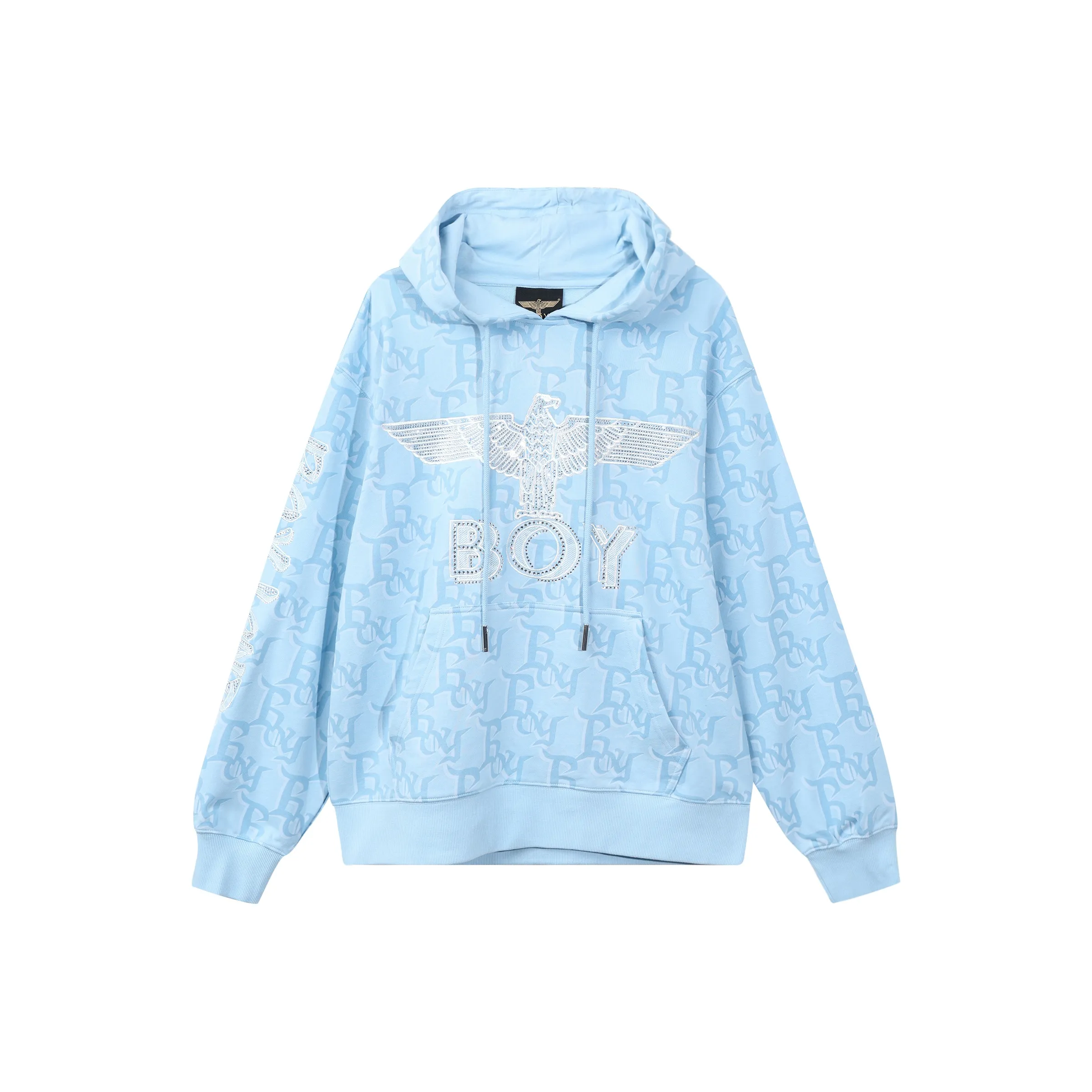 Boy London FW22 Mens Logo Print Hooded Pullover Sweatshirt Blue