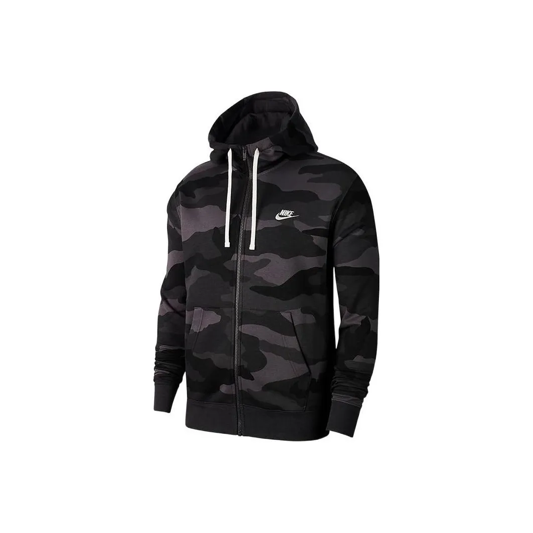Nike Men's Camo Logo Zip-Up Hooded Sweatshirt Black