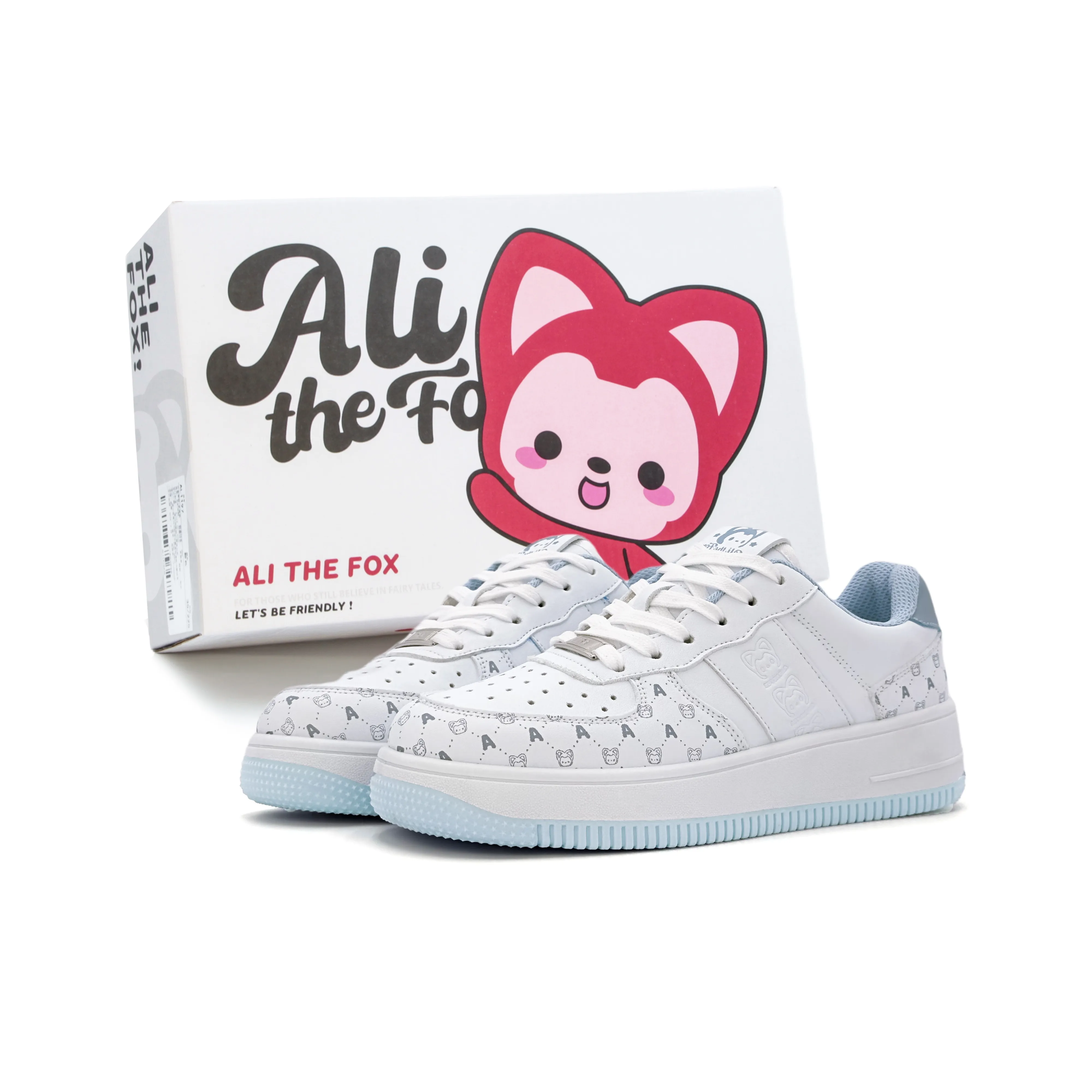 ALI THE FOX Skateboard Shoes Unisex Low Top Milk Tea Powder/Iceberg Blue