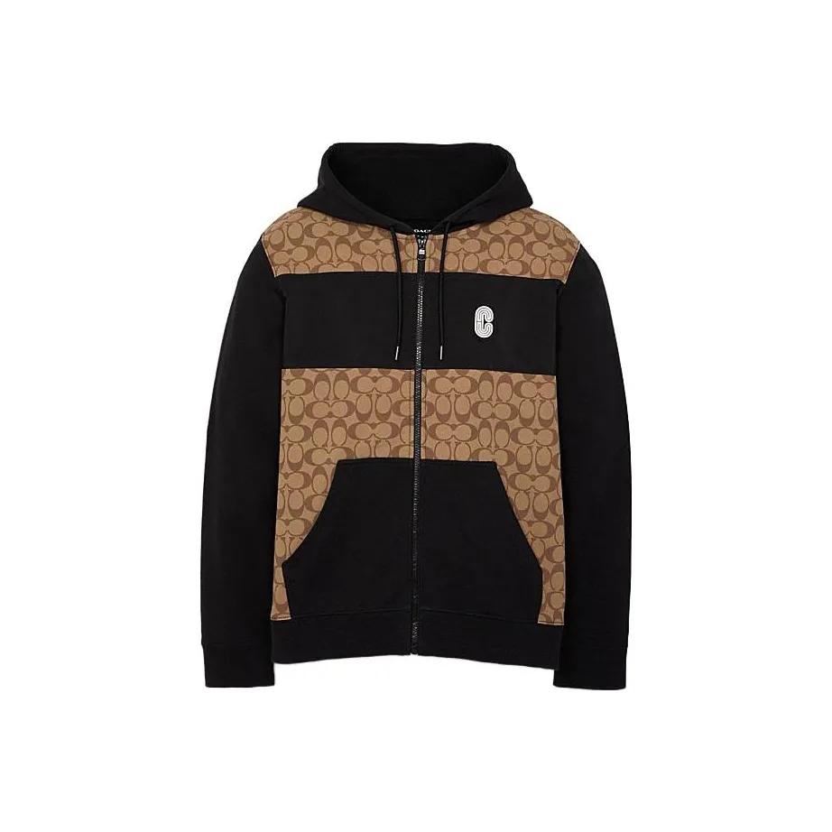 COACH Signature Men Full Zip Hoodie Khaki