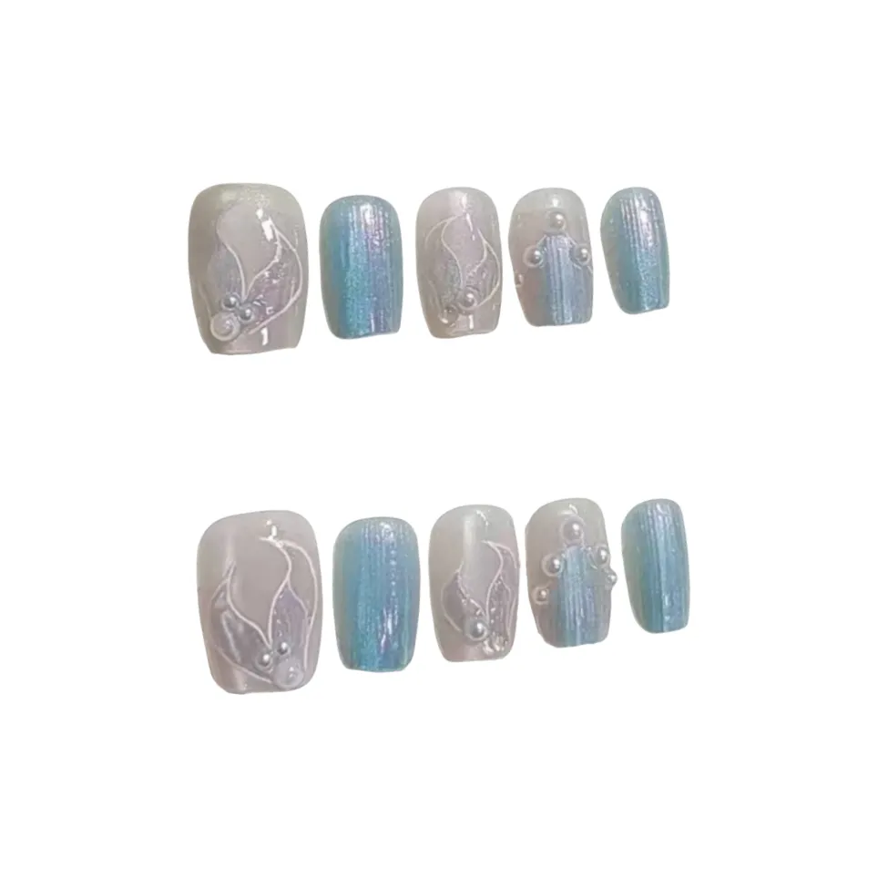 Gentle Welcome Dream Mermaid False Nail Short LADDER Blue Jump Color Instagram Style