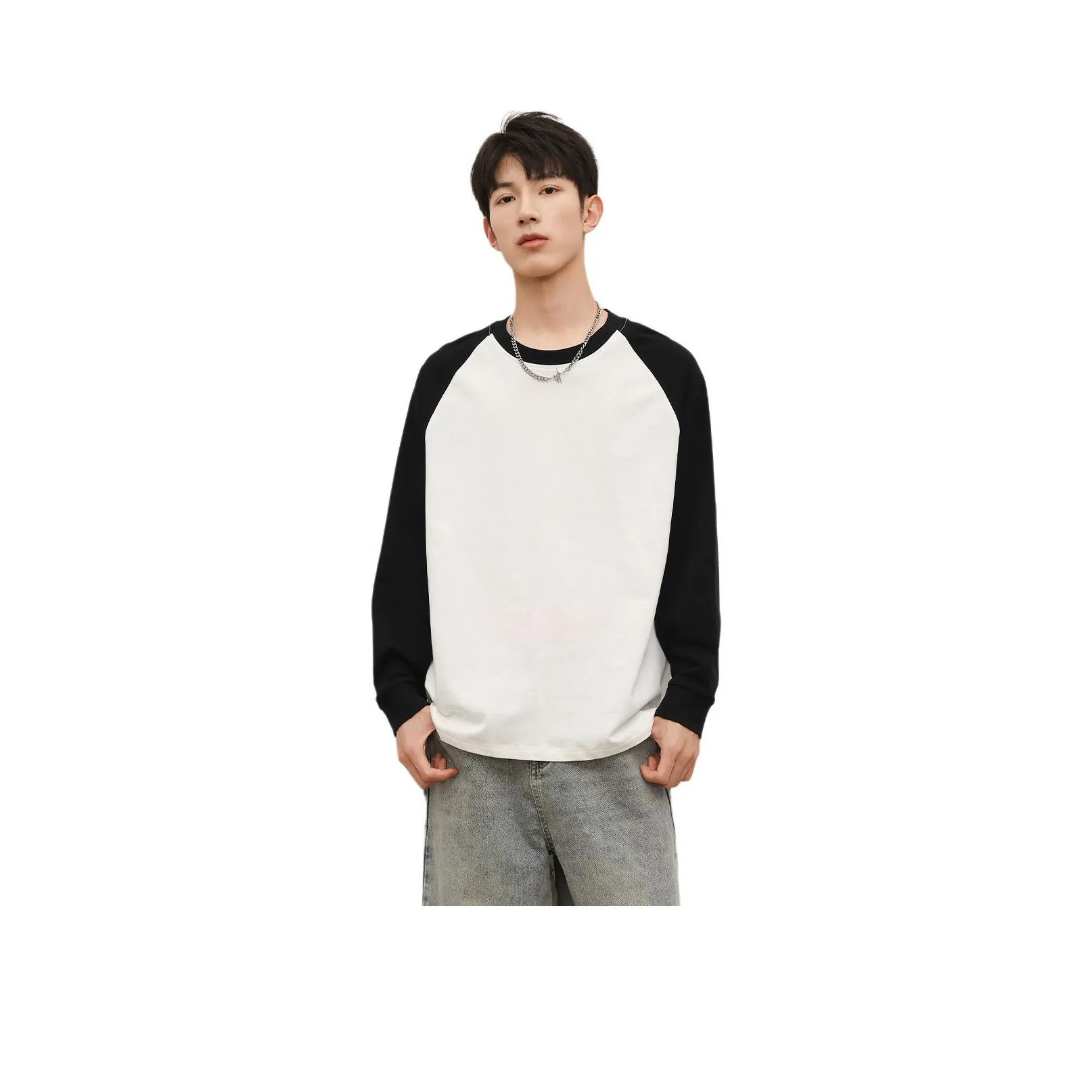 BALENO 100% хлопок Рукав реглан Базовый слой Свободный крой Пуловер Круглый вырез Топ Повседневный Внутренний Длинный рукав Осенний Мужской