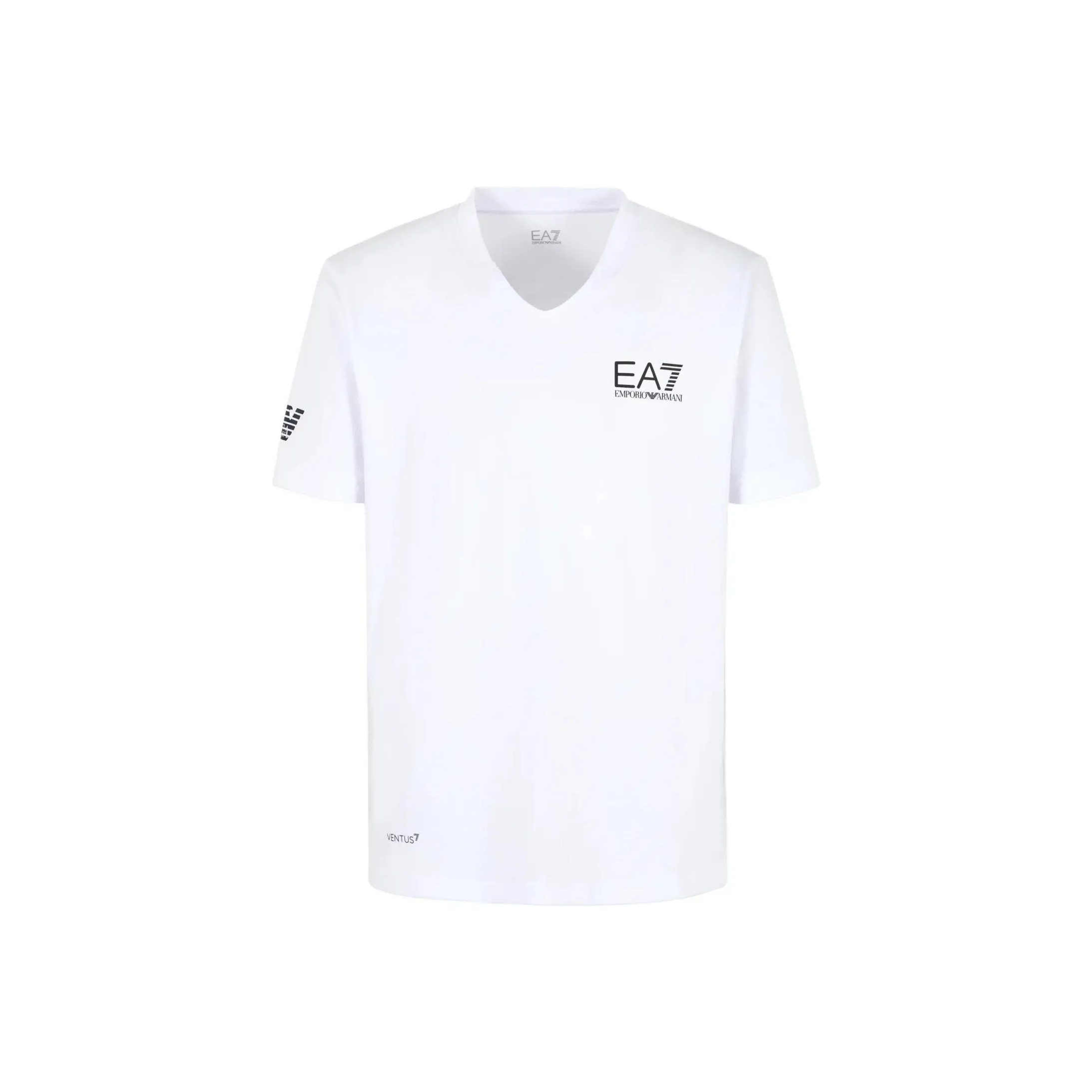 EMPORIO ARMANI EA7 Letter Logo Print V Neck Pullover Short Sleeved T Shirt Men's White