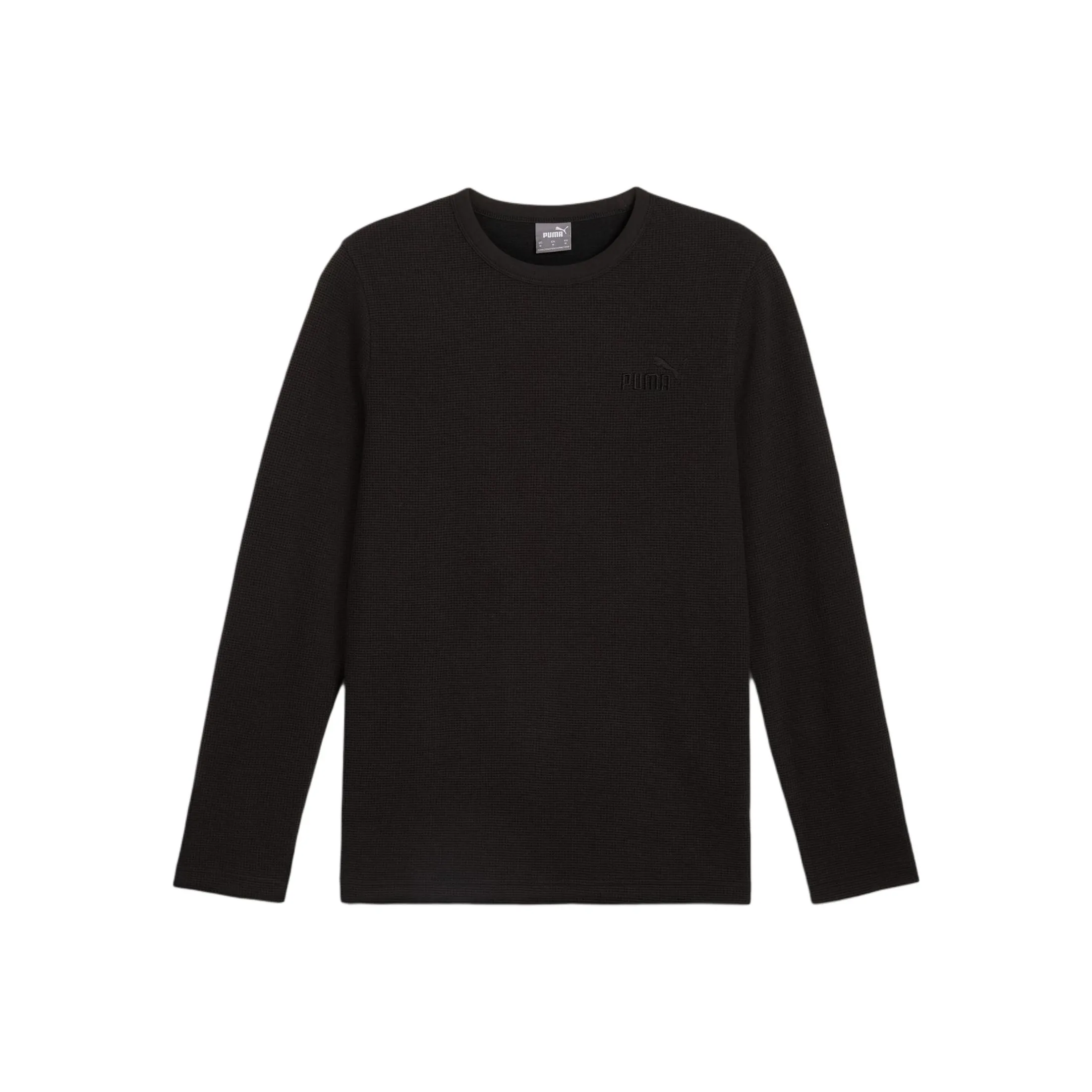 PUMA ESS ELEVATED Waffle Long Sleeve T Shirt Men's Black