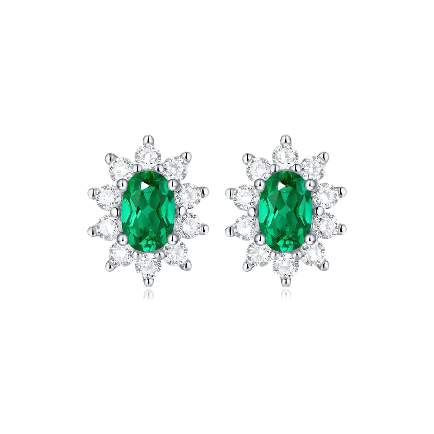 KOYOOME S925 Silver Cultured Emerald Stud Earrings Unisex