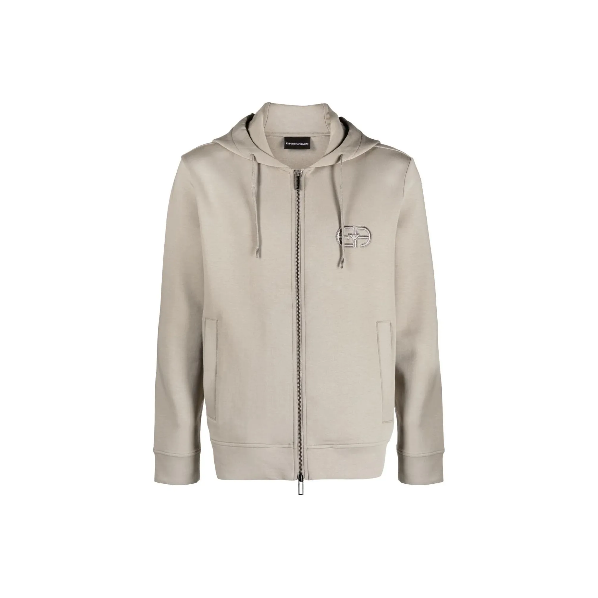 EMPORIO ARMANI Logo Embroidered Zipped Drawstring Hoodie