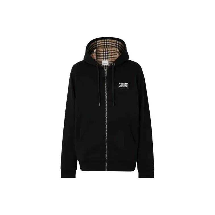 Burberry Letter Graphic Cotton Blend Zip Hoodie Black