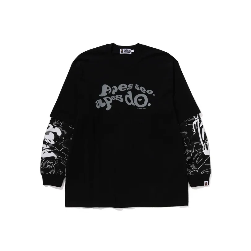 A BATHING APE Marbling Camo Multi Logo Layered Sleeves Long Sleeve Tee
