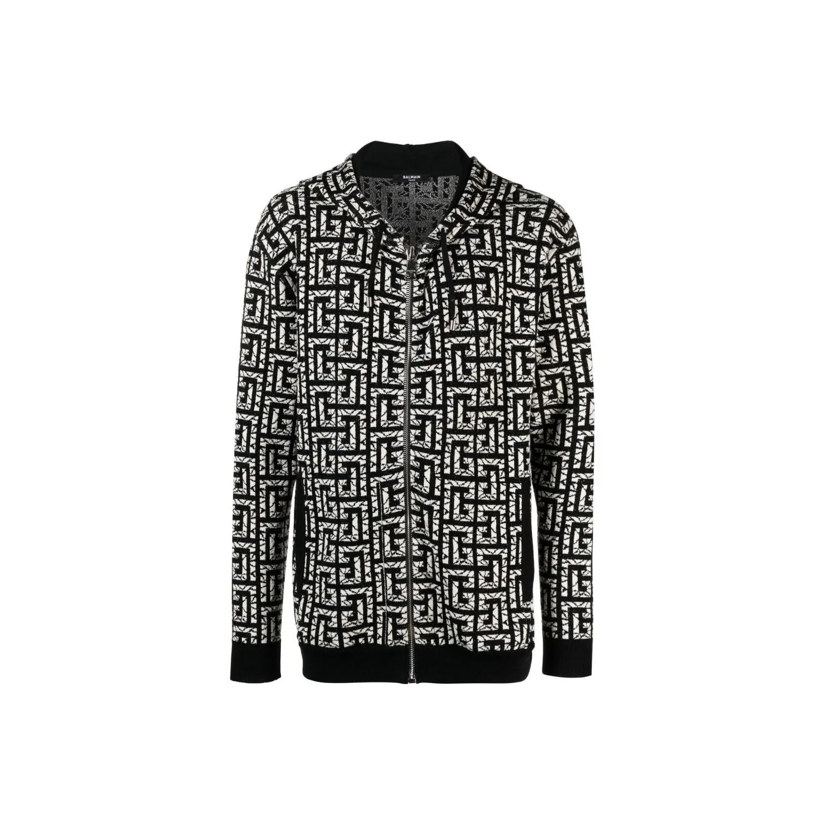 BALMAIN Monogram Intarsia knit Zipped Hoodie