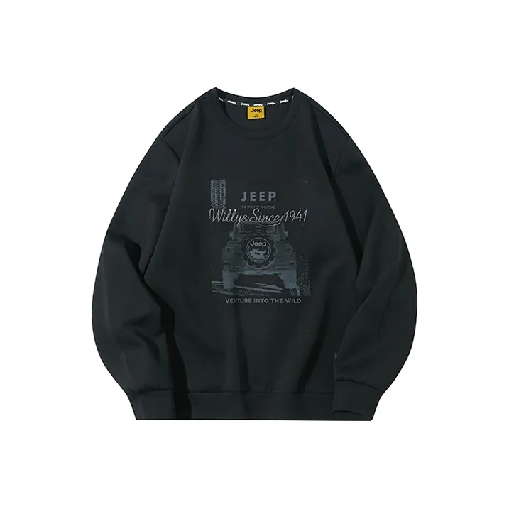 Jeep Printed Crew Neck Sweatshirt Men's Pure Black