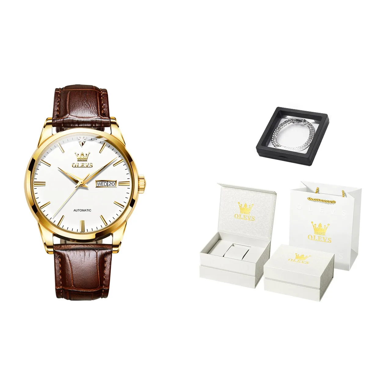 OLEVS Механические часы Мужские часы Белый циферблат