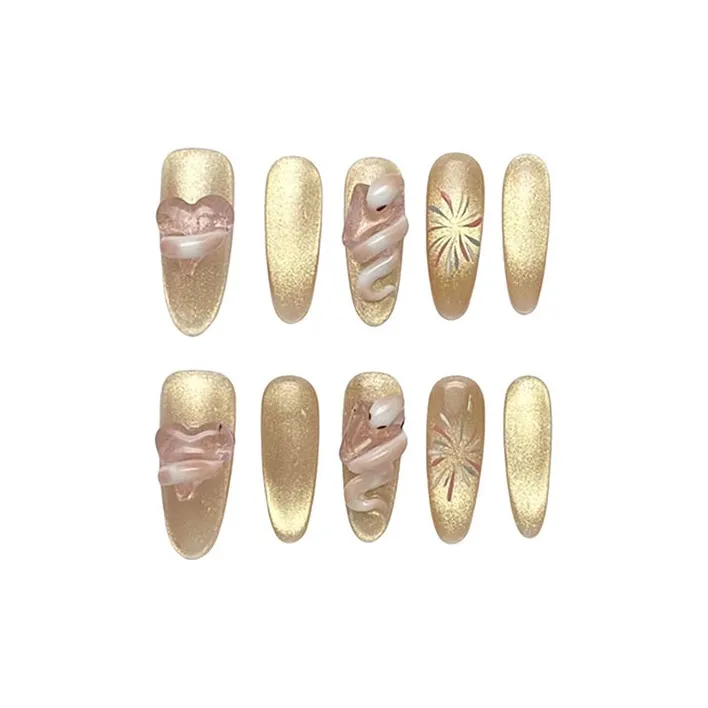 XIBI Ручной Осенний Зимний Длинный False Nail Миндаль Золотой Градиентный Сияние