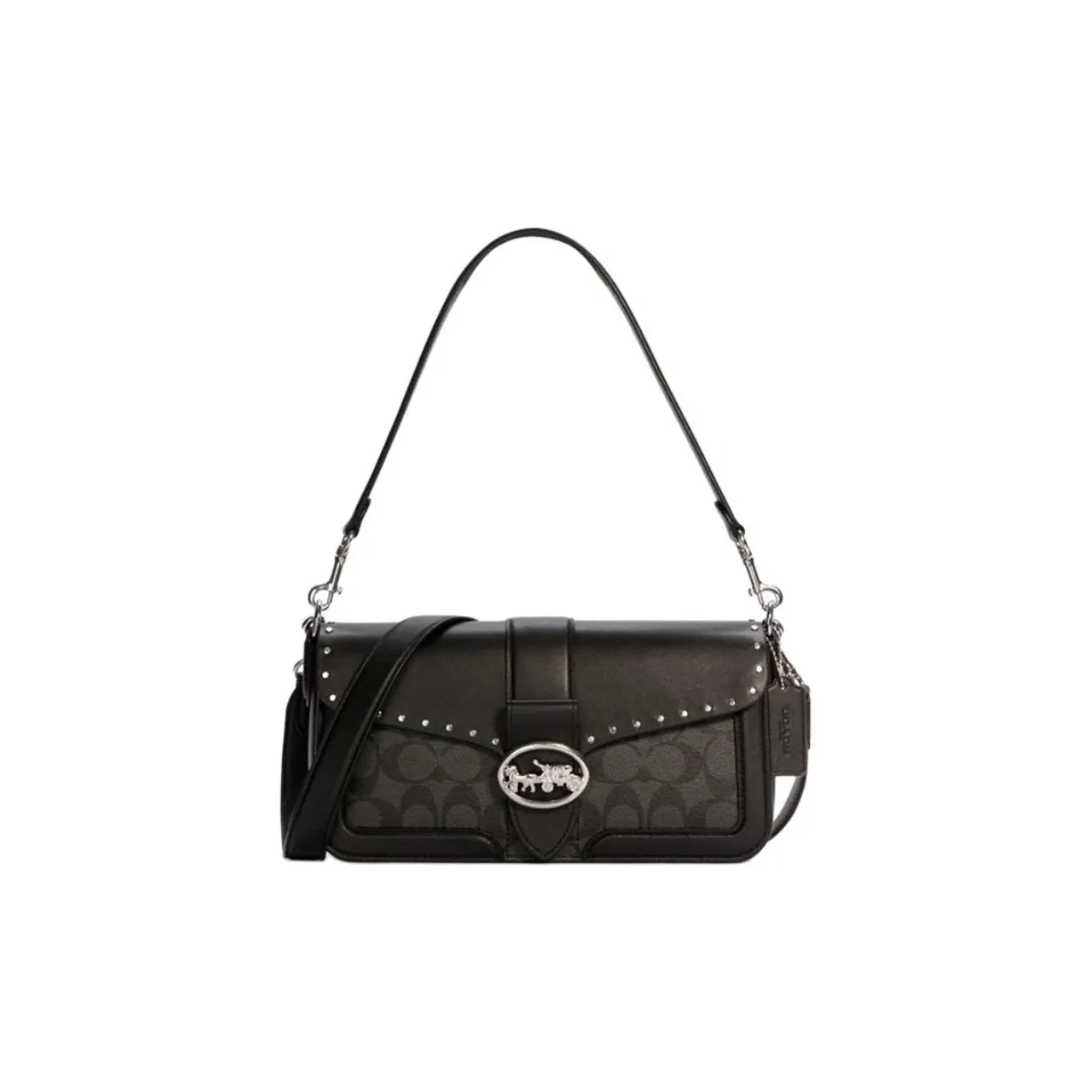 COACH Georgie Canvas With Leather Shoulder Bag, Bacchus Bag, Crossbody Bag Medium Size Women's Black