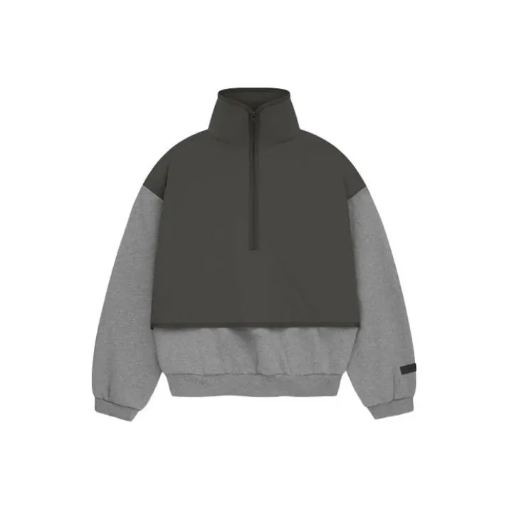 Fear of God Essentials SS24 Нейлон Флис Mockneck Sweat Свитшот Мужской Темно-пшеничный серый Чернильно-черный DHt Otm Чернила