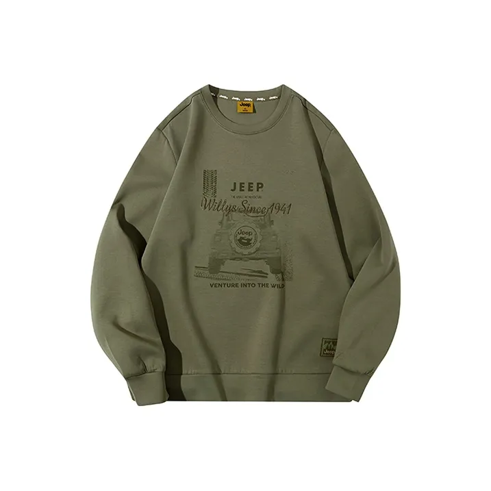 Jeep Printed Crew Neck Sweatshirt Unisex Army Green