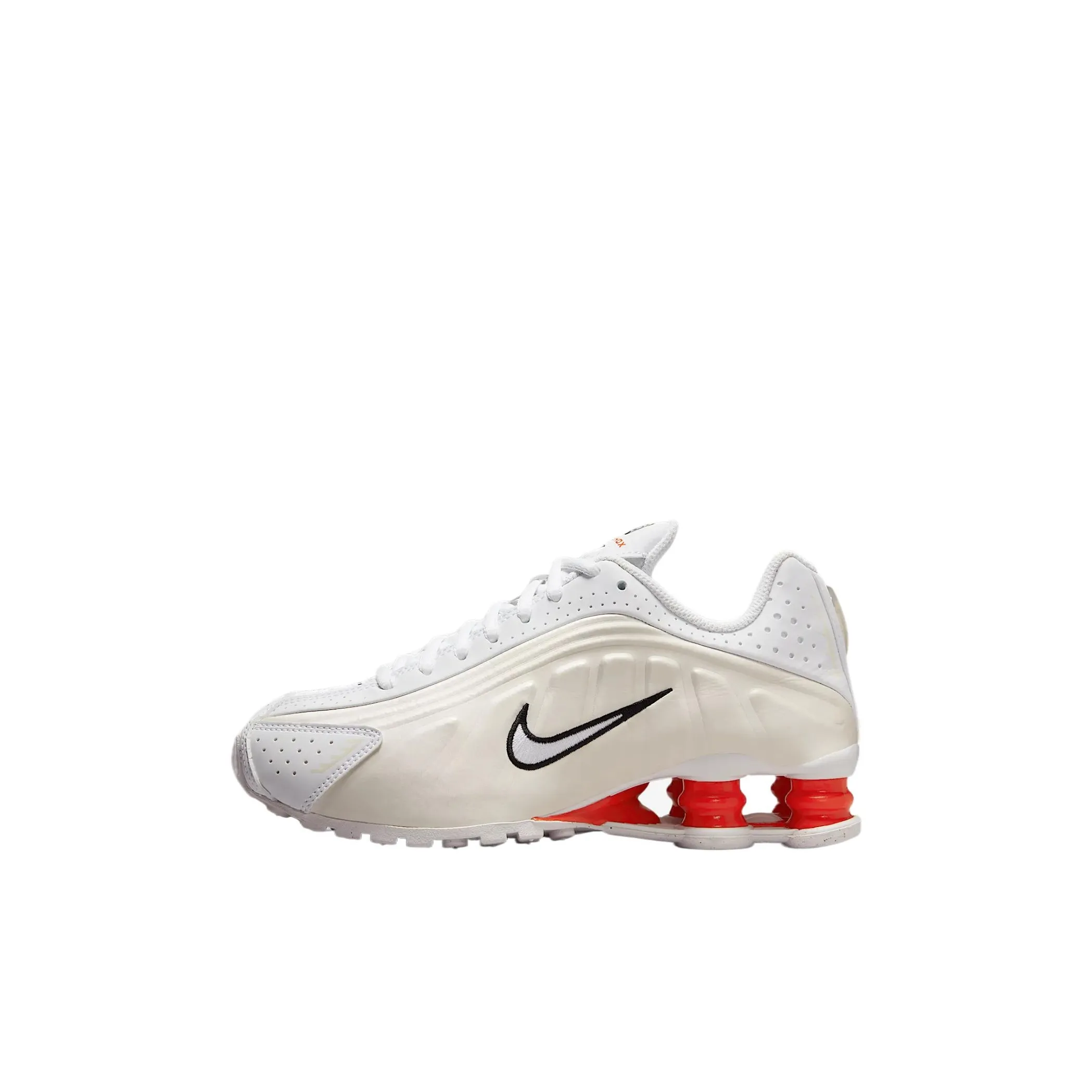 Nike Shox R4 Детские Тренировочные Кроссовки Белый Призрачный Серый Белый Пассионный Красный Белый