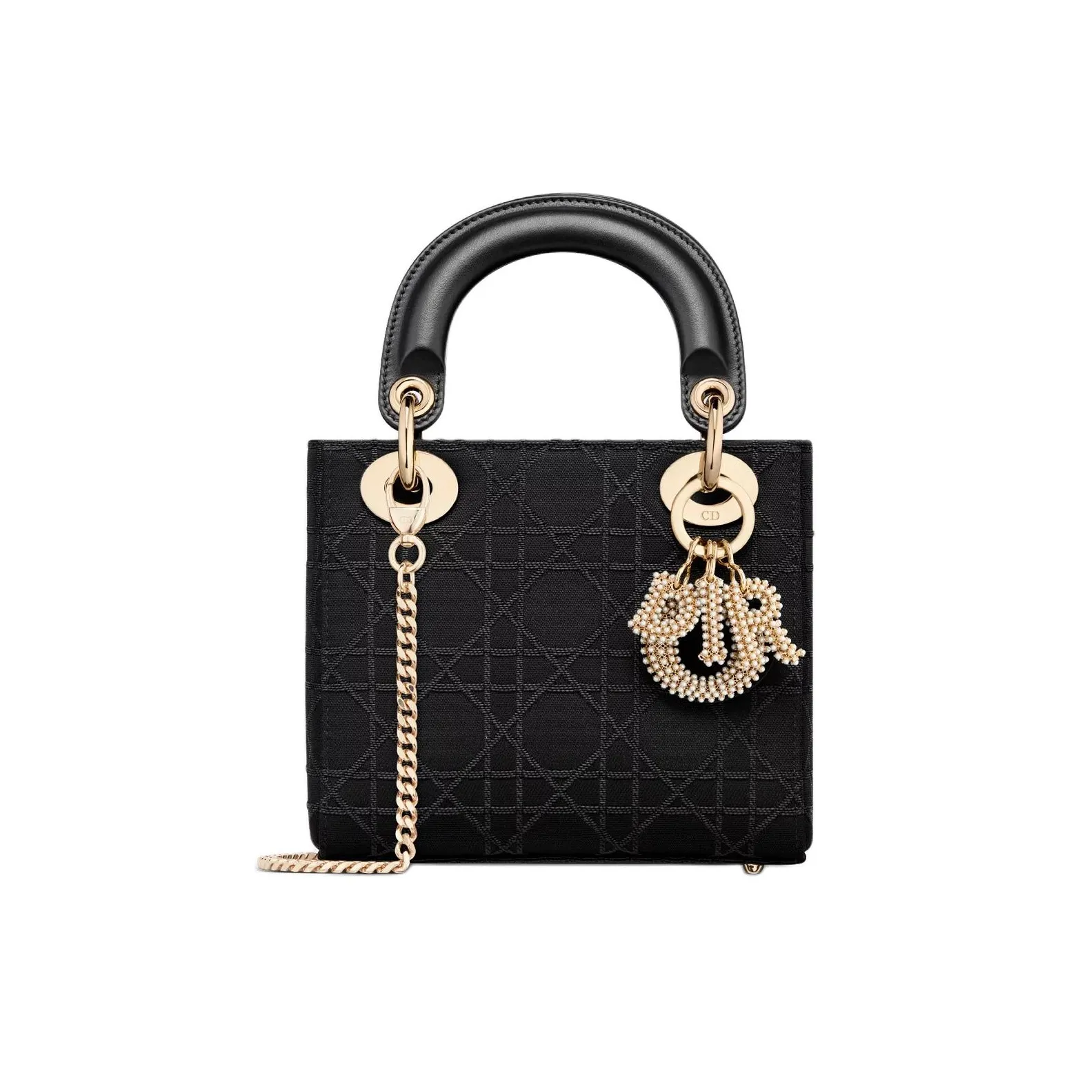 DIOR Lady Dior Fabric One Shoulder Handbag Mini Women's Black