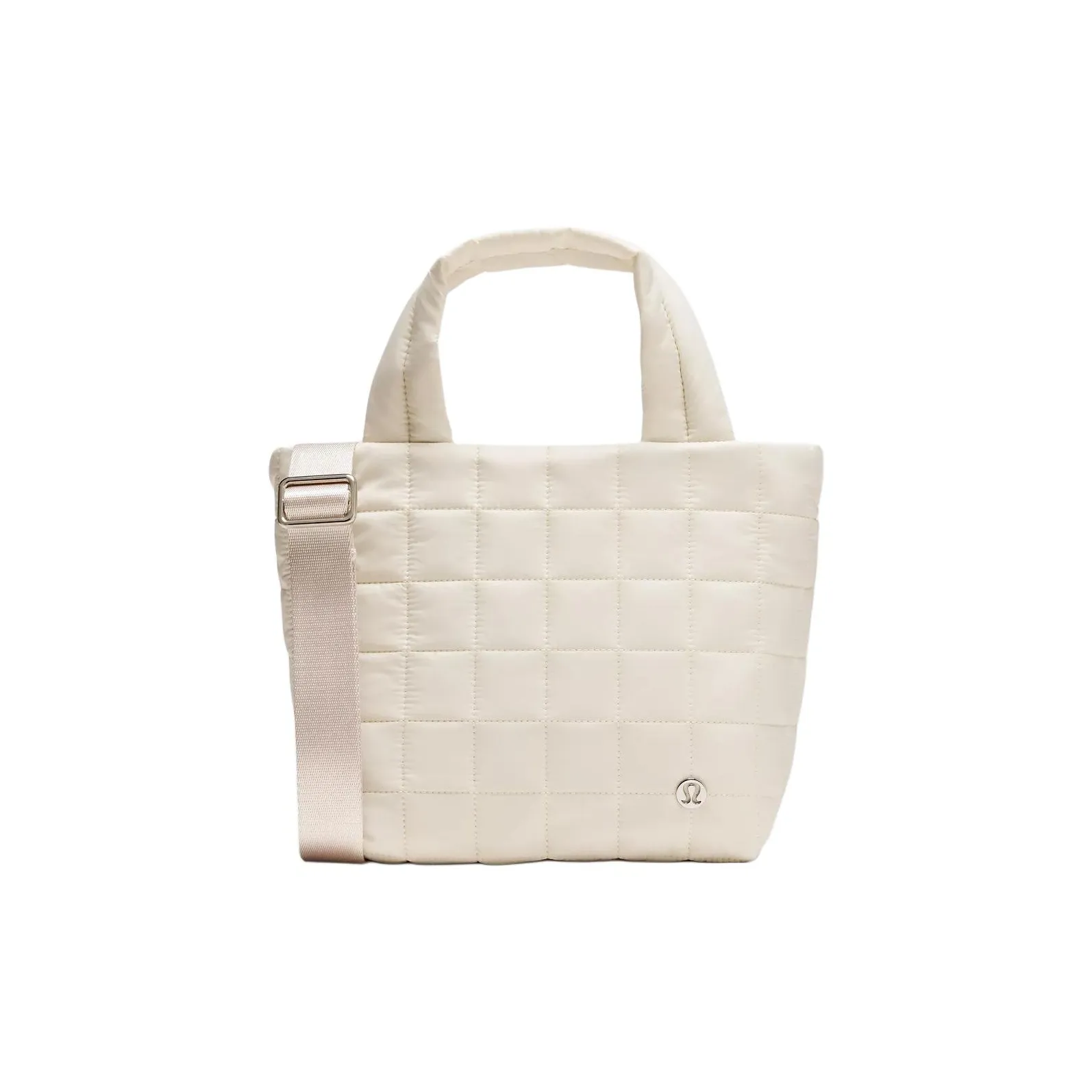 lululemon Quilted Нейлон Тоут Сумка Сумка для покупок Сумка на плечо Сумка Маленькая Женская Светлый слоновая кость