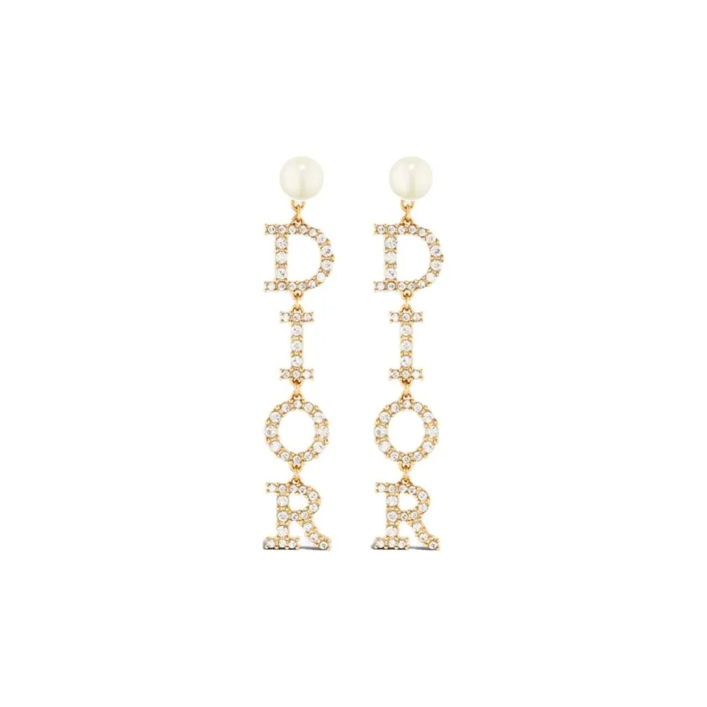 DIOR Crystal Earrings Women's Gold