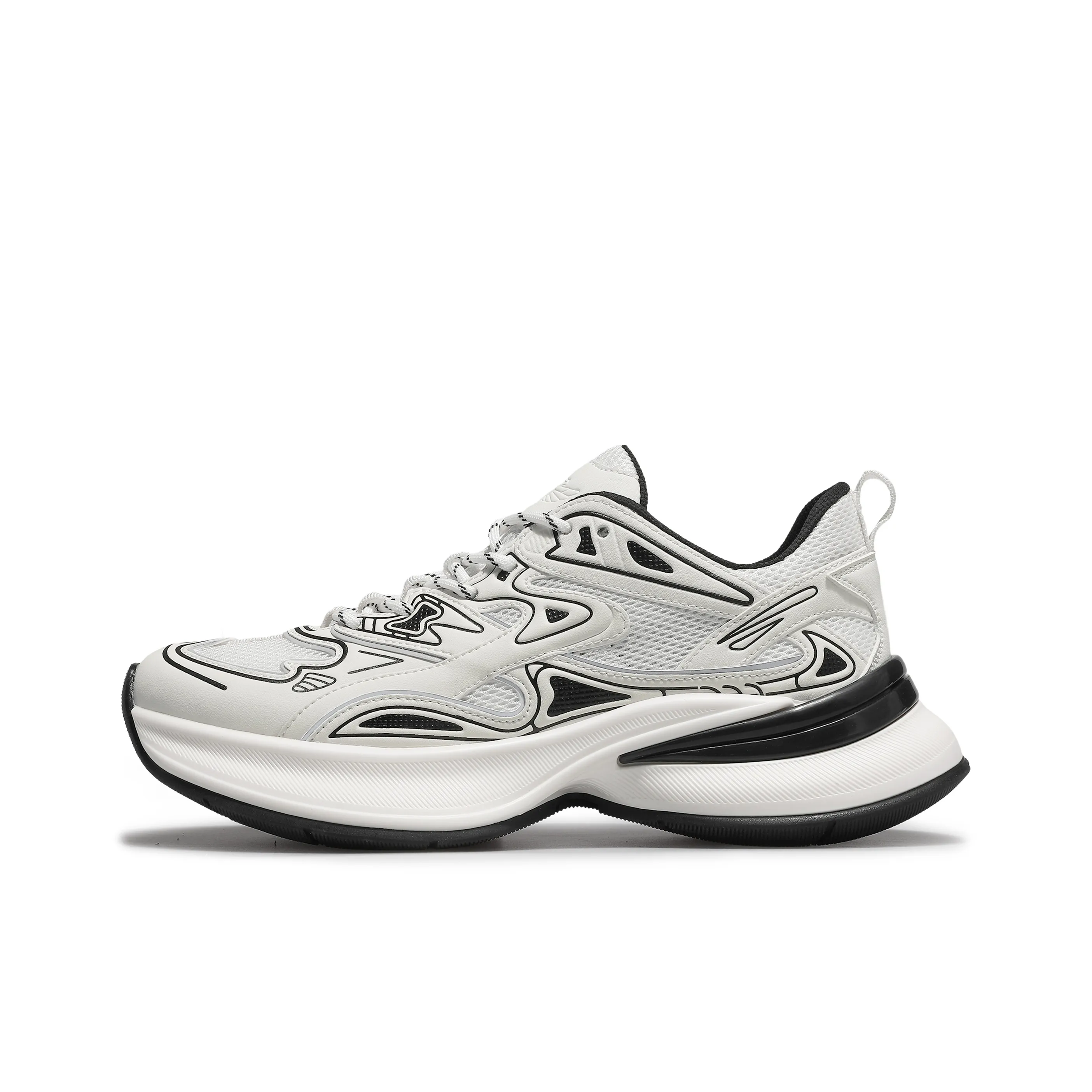 Desai Chunky Sneakers Men Low Top White Black, Black Red, Gray Red