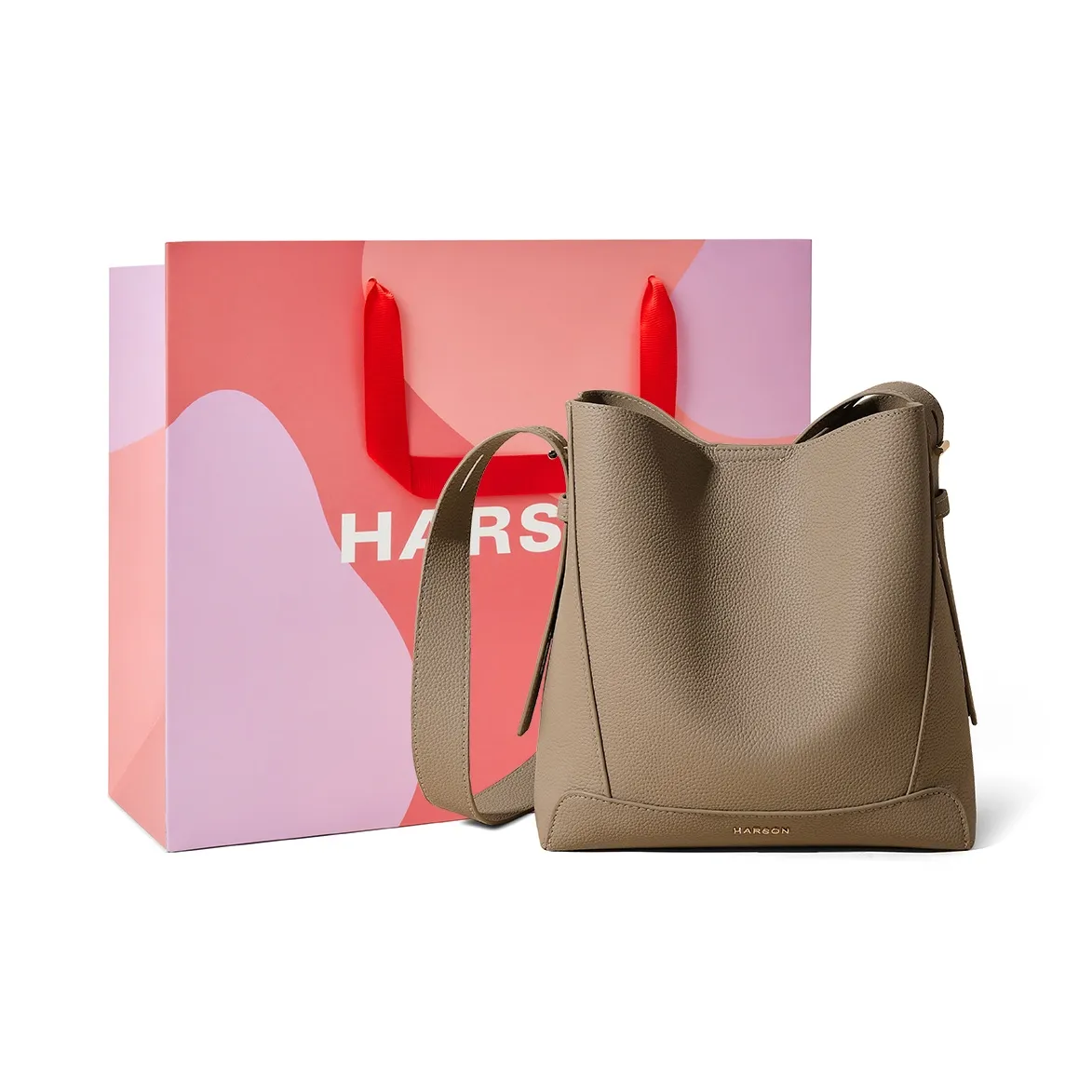 HARSON Сумка-ведро из крупнозернистой текстуры коровьей кожи плечевая сумка большая женская слоновая серая