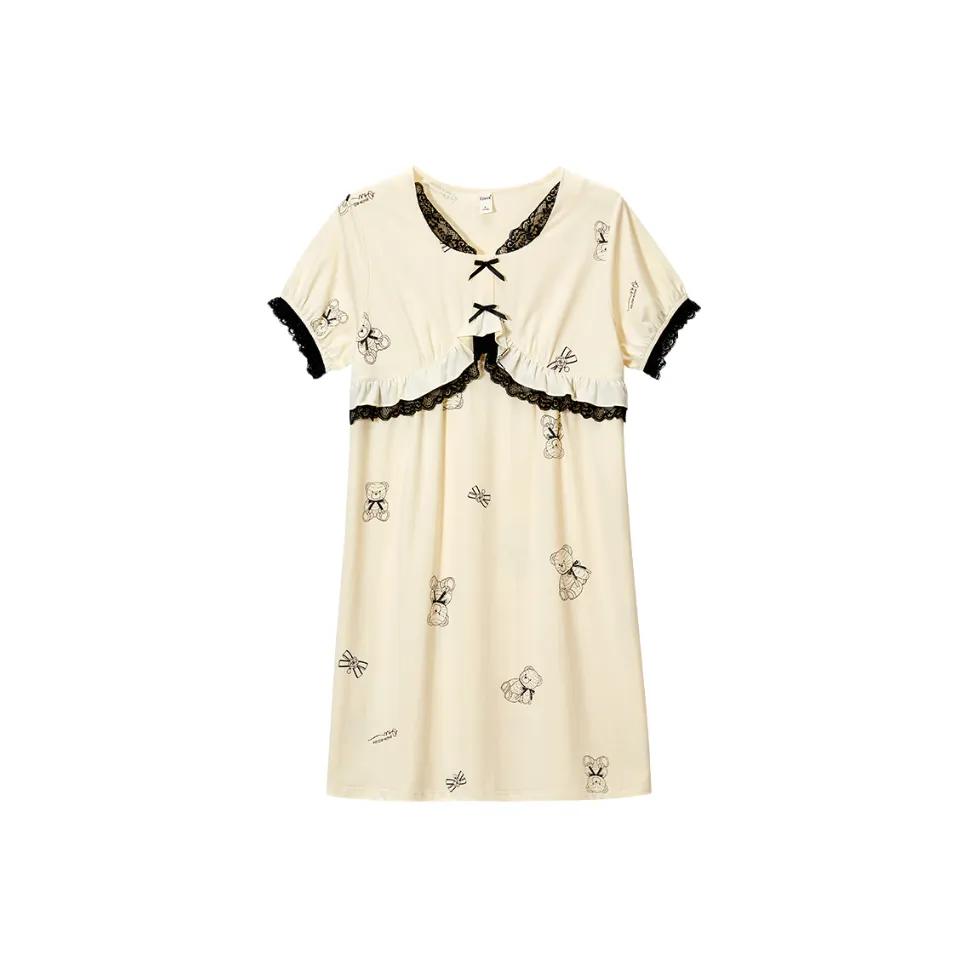 DAERLI Кружевная отделка Пасторальный стиль Платье Тонкое Женское Абрикосовое