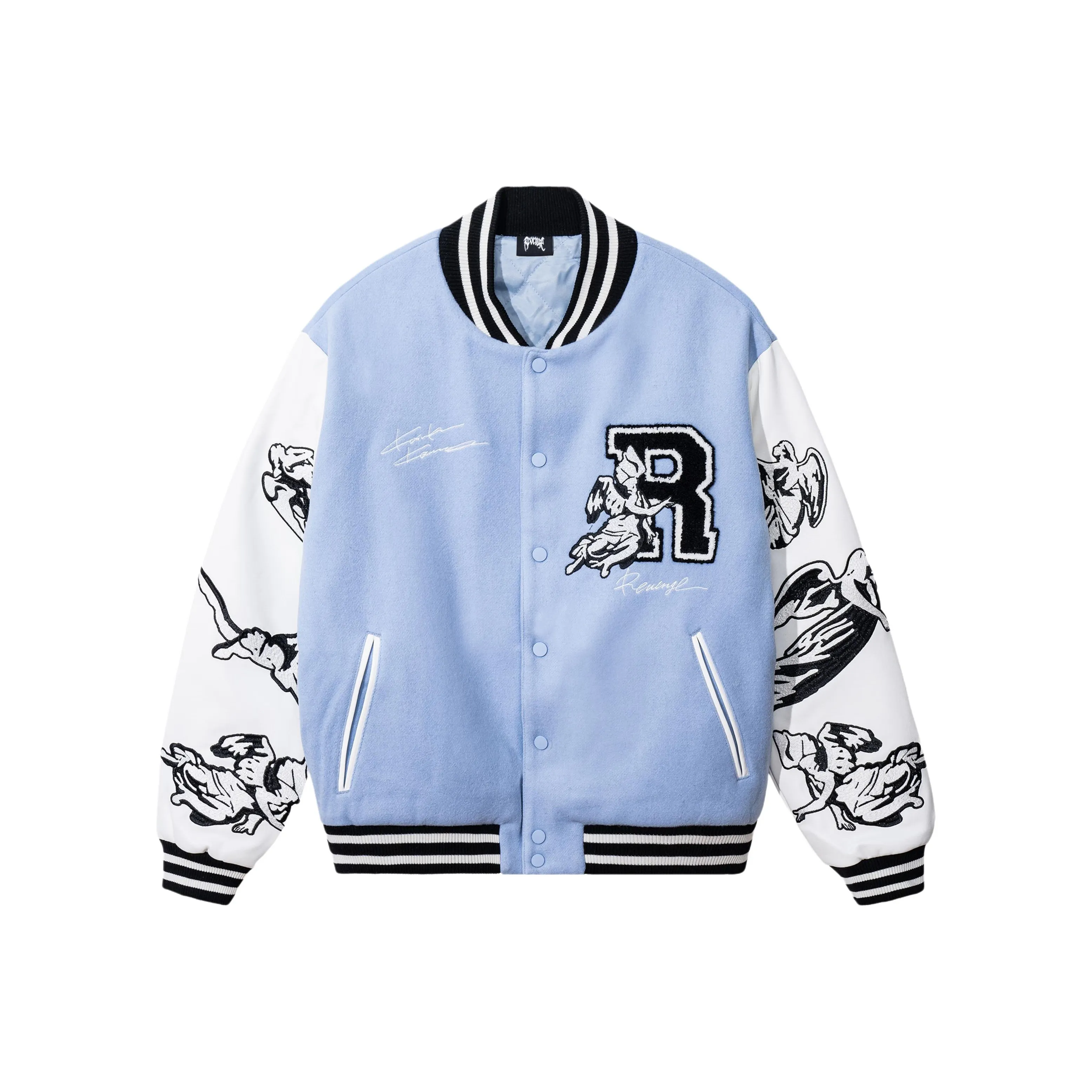 Revenge x KOSUKE KAWAMURA Коллаборация Бейсбольная куртка Унисекс Небесно-голубой