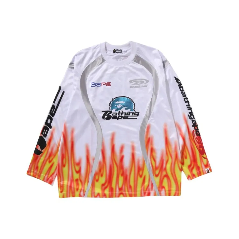 Bape Flame Pattern Multilogo Relaxed Fit Football Jersey