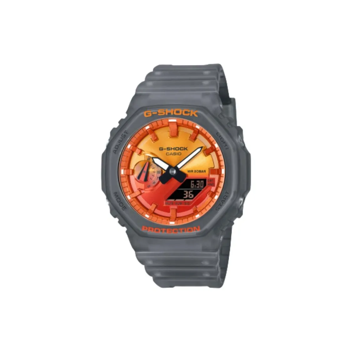 CASIO 2100 Series Кварцевый механизм Смольный ремешок Часы унисекс Апельсин Циферблат часов