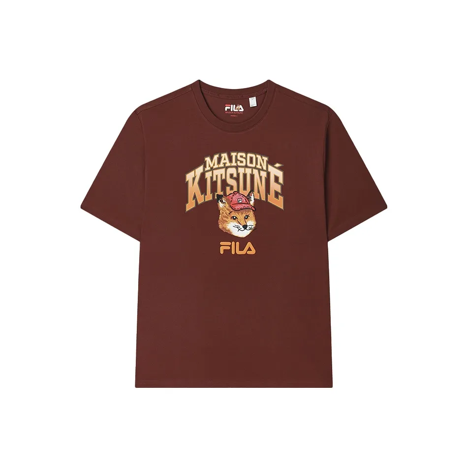 FILA X MAISON KITSUNE Little Fox T Рубашка Унисекс Терракотовый Красный Коричневый