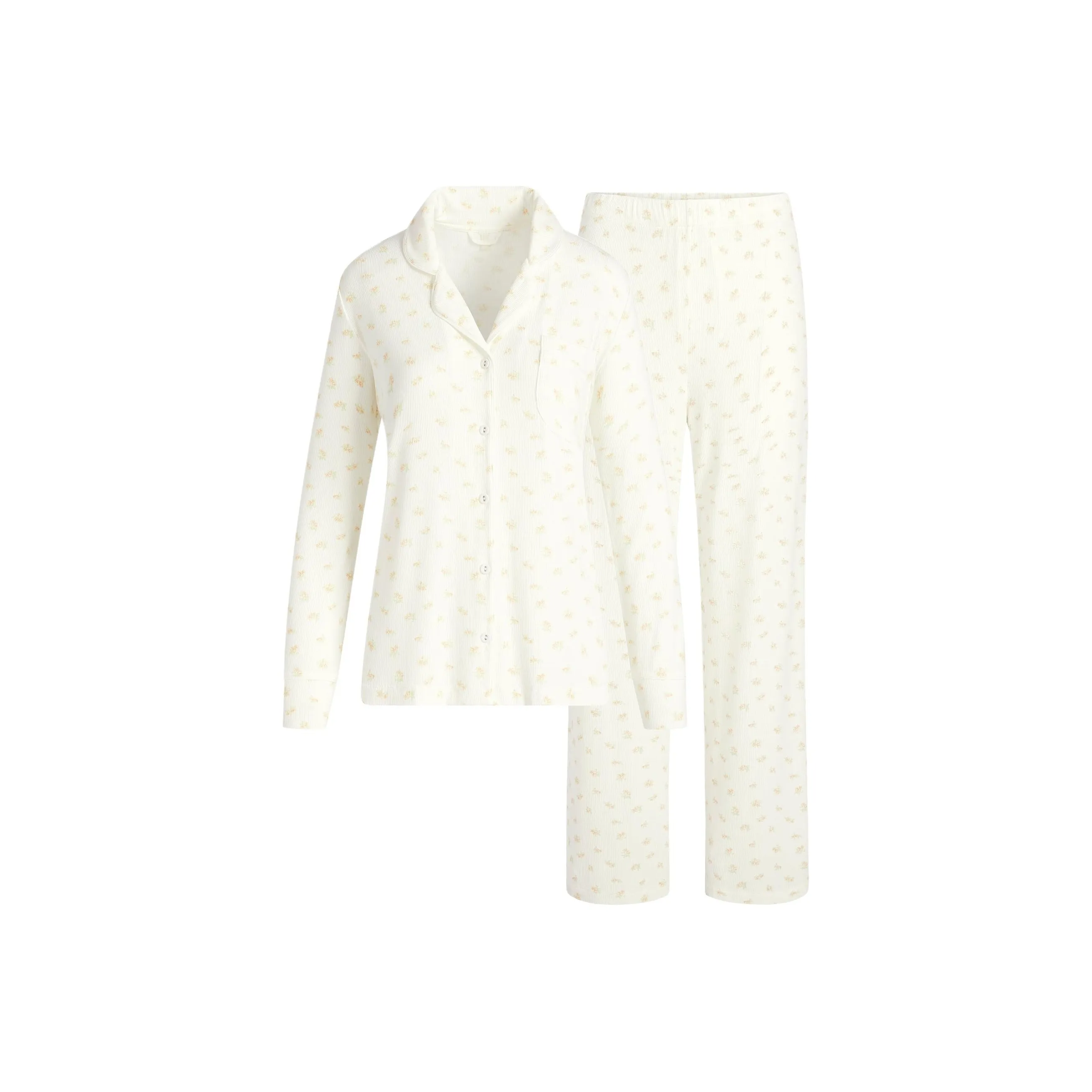 SKIMS SS25 Мягкий LOUNGE Сон Комплект Пижамный Комплект Женские Мраморный Сад Принт Мраморный Сад Принт