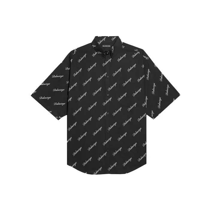 Balenciaga Allover Script Logo Button Down Shirt
