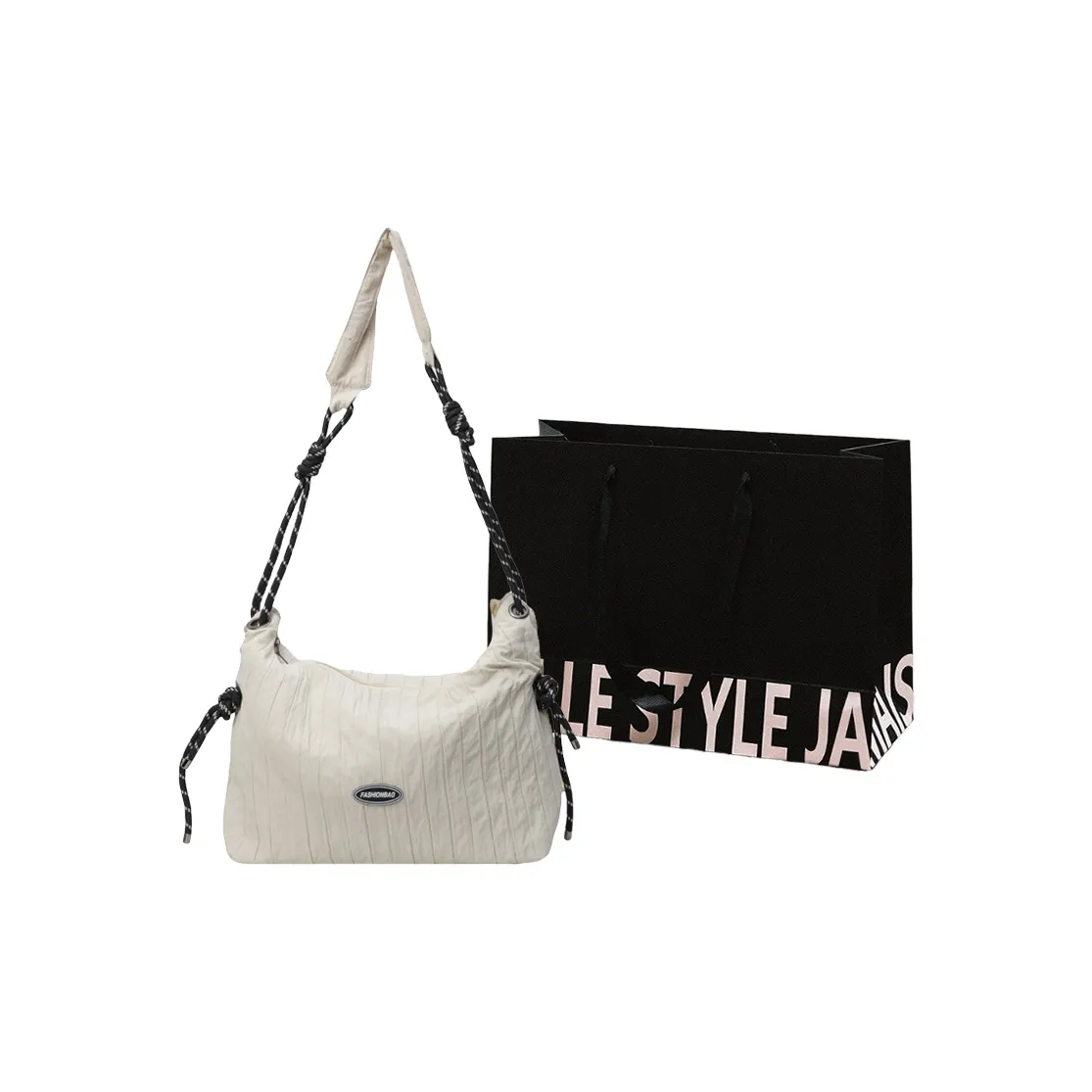 Cwatcun Canvas Bag, Crossbody Bag Regular Women's Ecru/Black