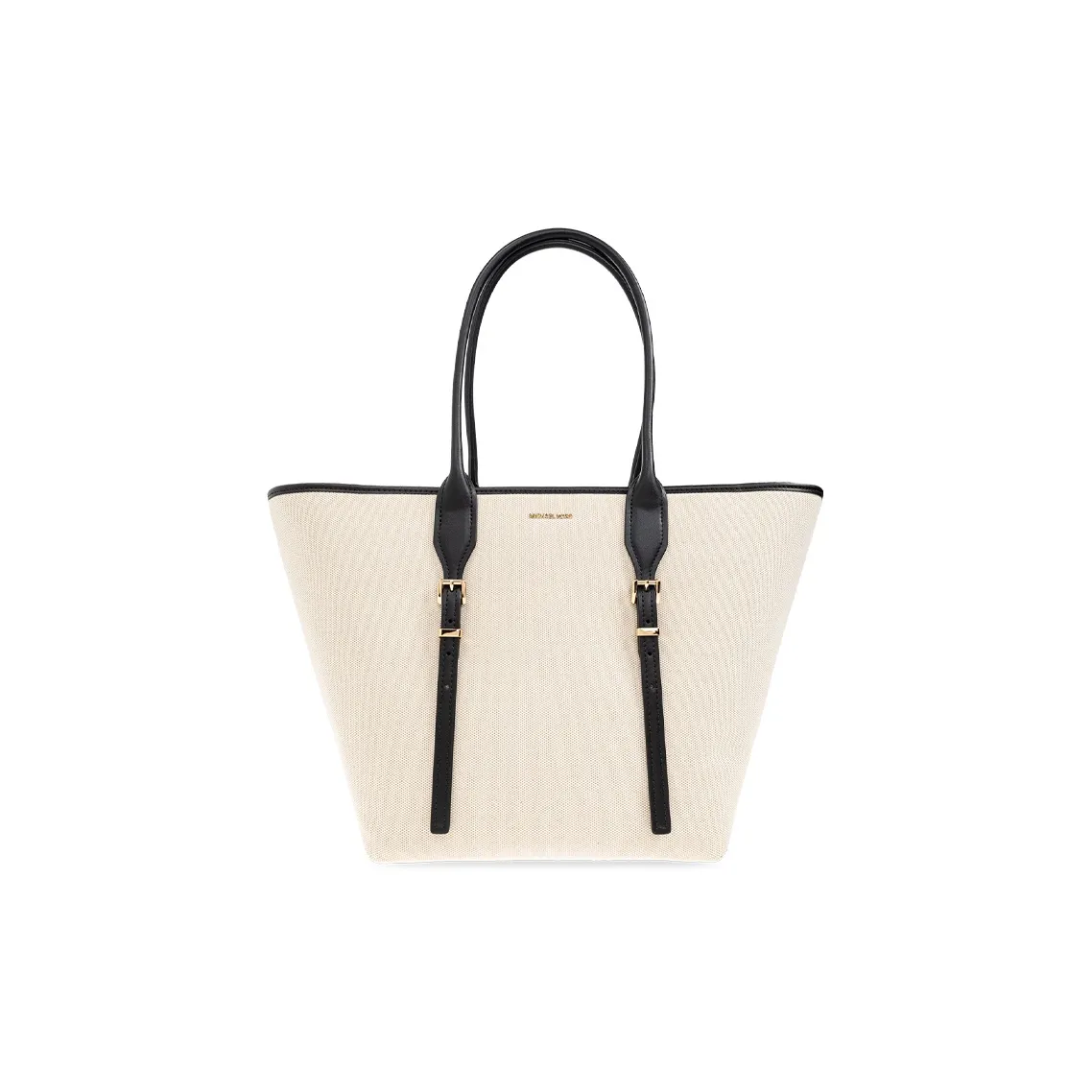 MICHAEL KORS Moore Fabric With Leather Tote Bag, Shopping Bag, Shoulder Bag Women's Ecru & Black