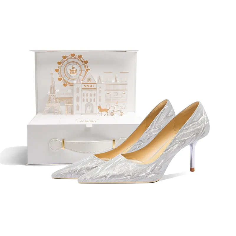VVKI Принцесса Стиль Социальита Кристальная Обувь Узкий Каблук Высокие Каблуки Женская Серебряная