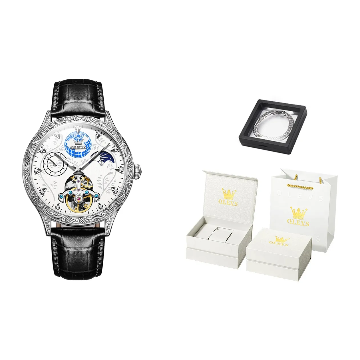 OLEVS Механические часы Мужские часы Белый циферблат