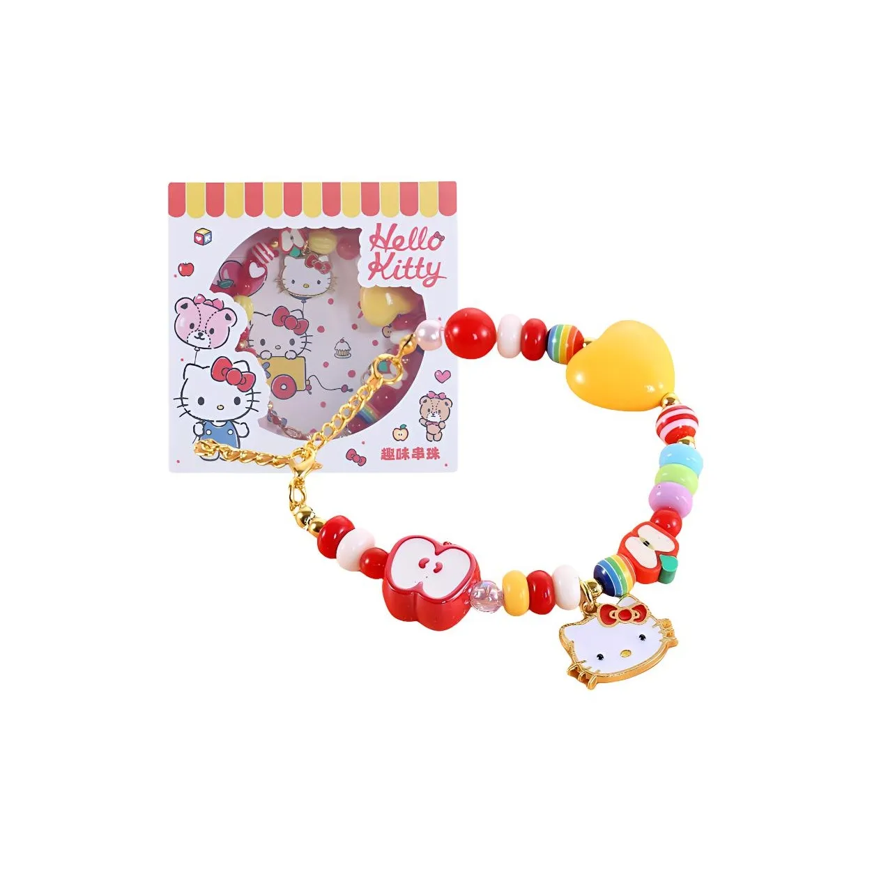 Sanrio Hello Kitty Милая мультяшная Веселье Бусины Набор в подарочной коробке Ослепительный цвет Браслет с бусинами Шнурки браслеты