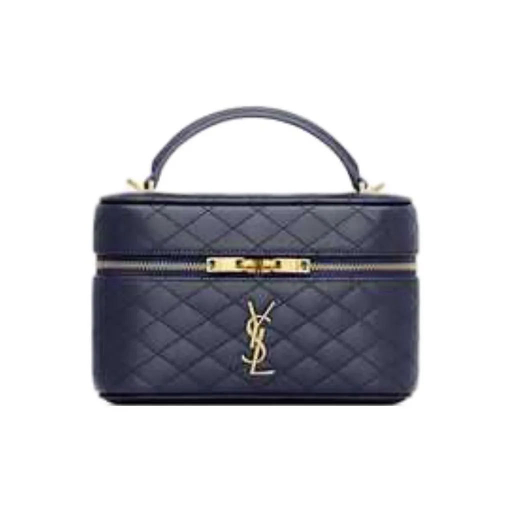 SAINT LAURENT Sheepskin One Shoulder Crossbody Portable Makeup Bag Trumpets Women's Abyss Blue