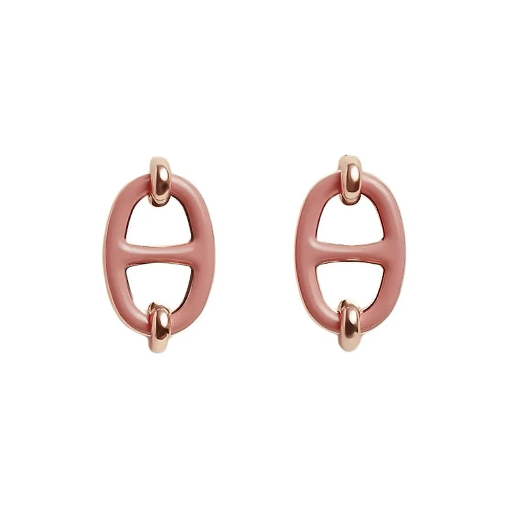 HERMES Rose Gold Plated Earrings Unisex Pink