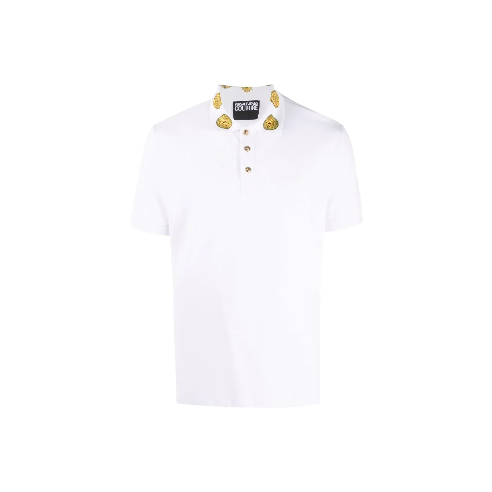 VERSACE JEANS COUTURE Men Logo Printed Collar Short Sleeve Polo Shirt White