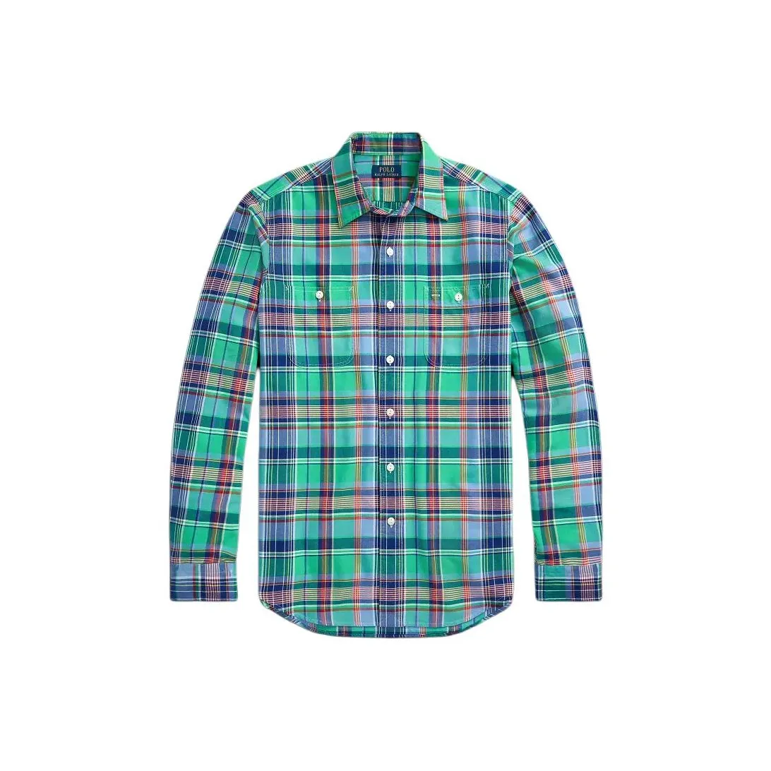 Polo Ralph Lauren SS24 Classic Fit Клетчатый Oxford Рубашка для работы Мужская Зеленая